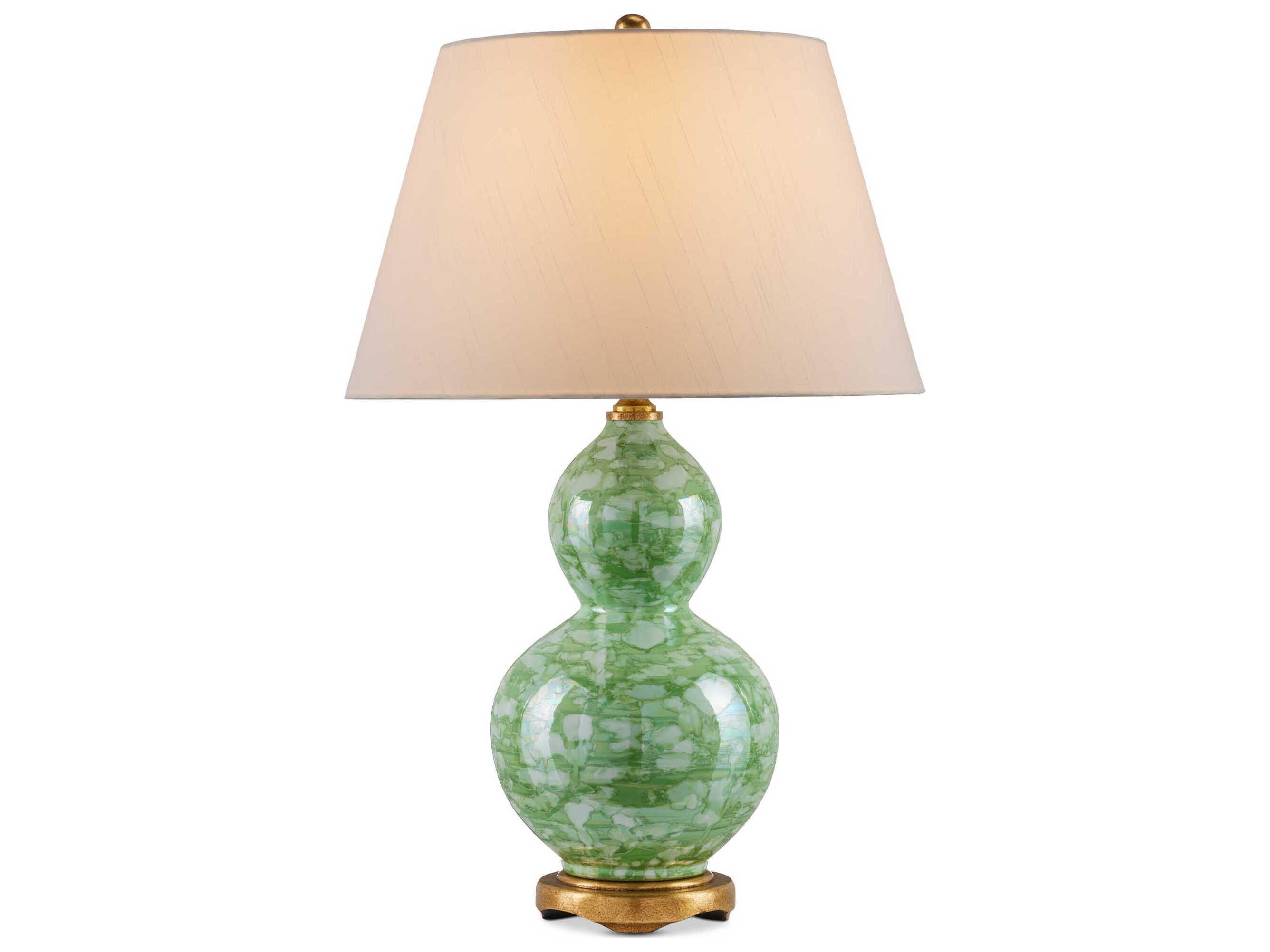 Currey & Company Eau de Nil Green Textured Antique Gold Leaf Buffet Lamp