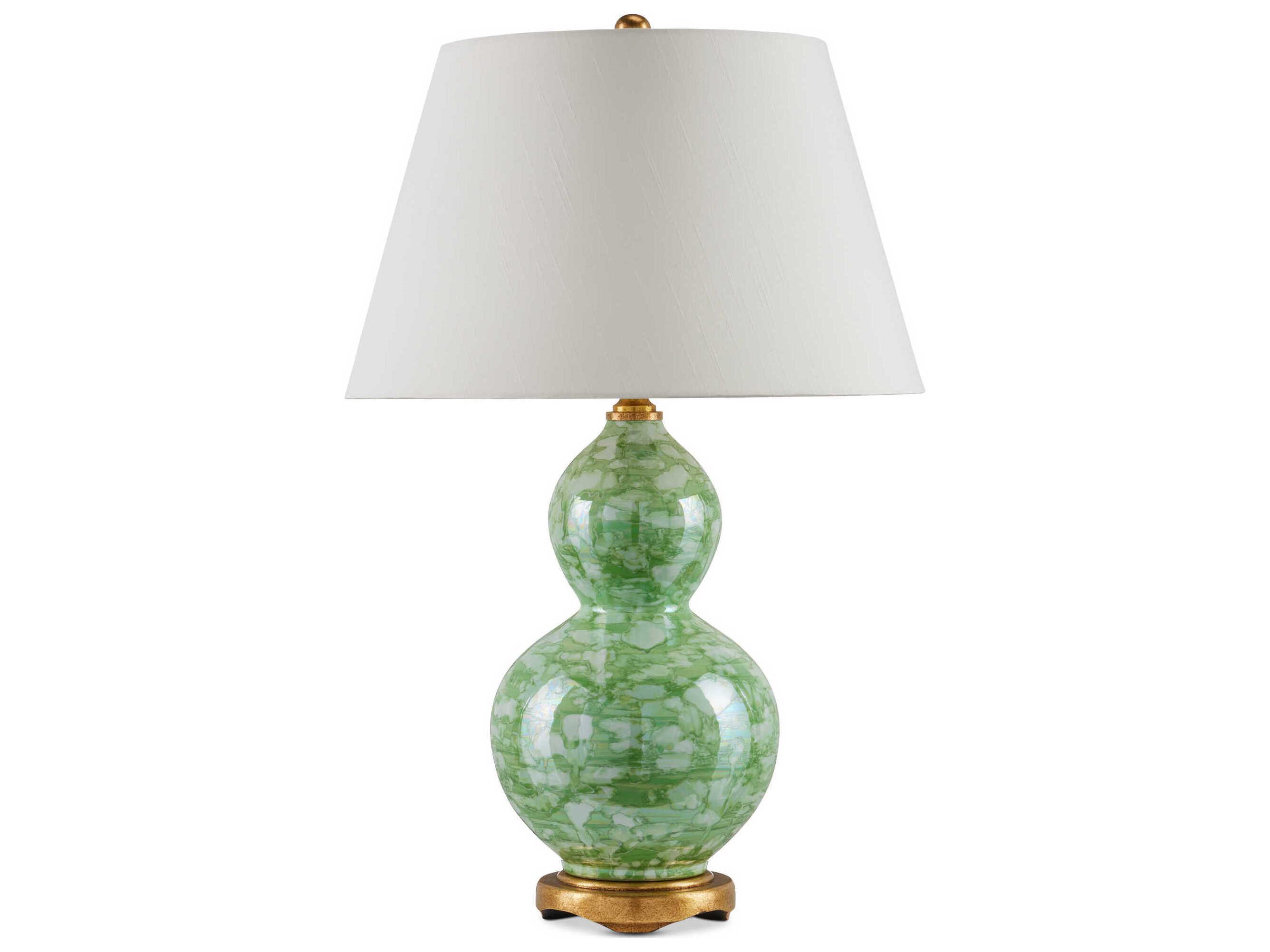 Currey & Company Eau de Nil Green Textured Antique Gold Leaf Buffet Lamp