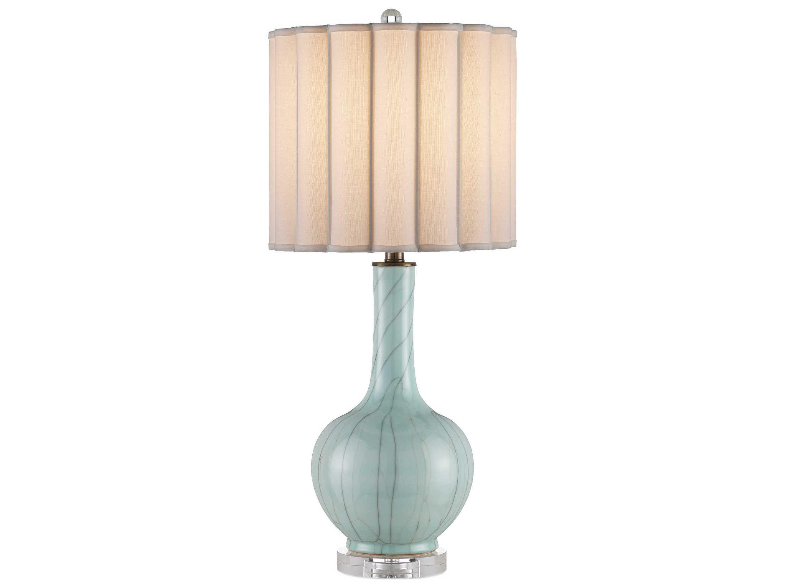 Currey & Company Celadon Crackle Clear Antique Brass Blue Buffet Lamp