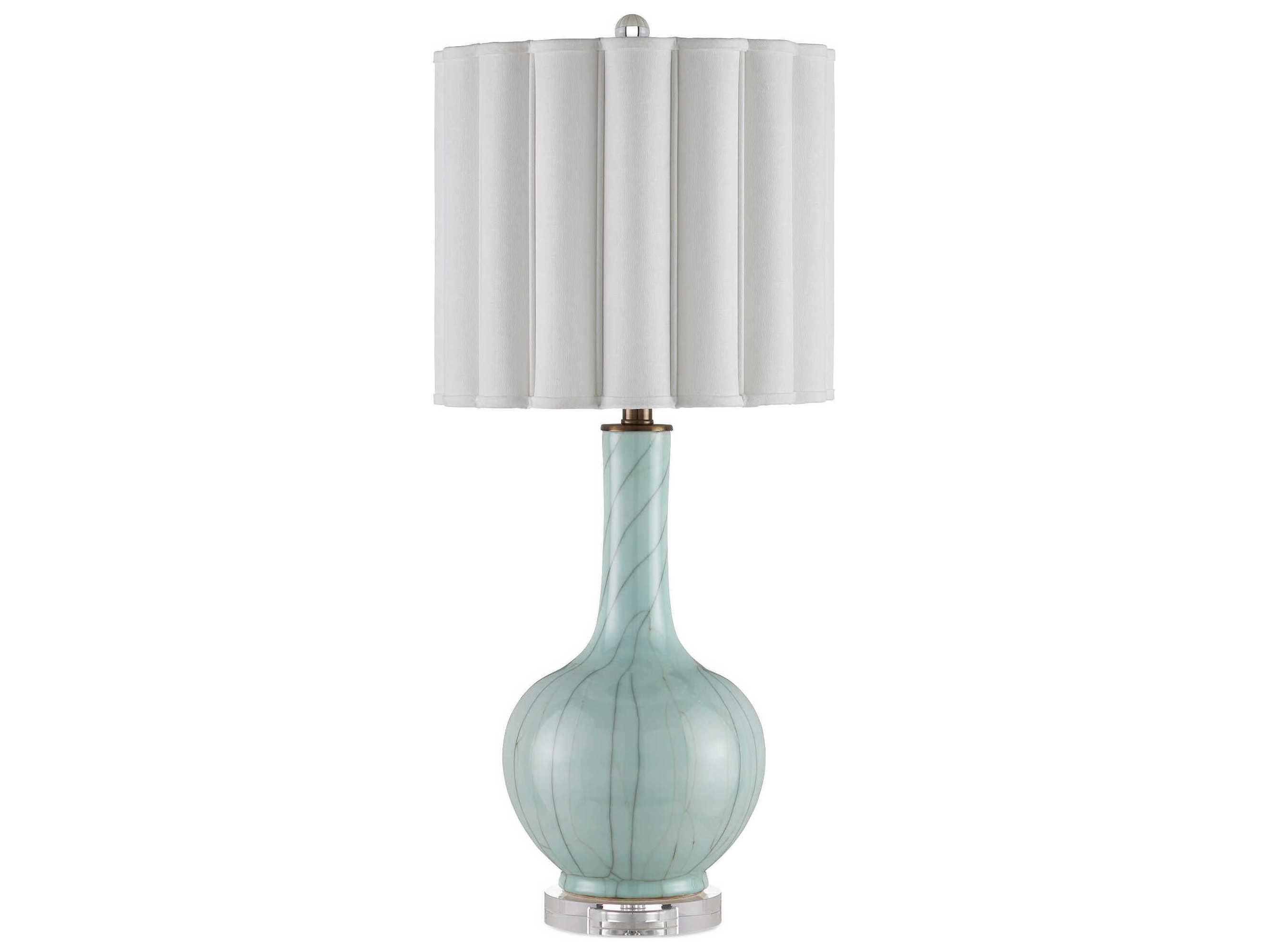 Currey & Company Celadon Crackle Clear Antique Brass Blue Buffet Lamp