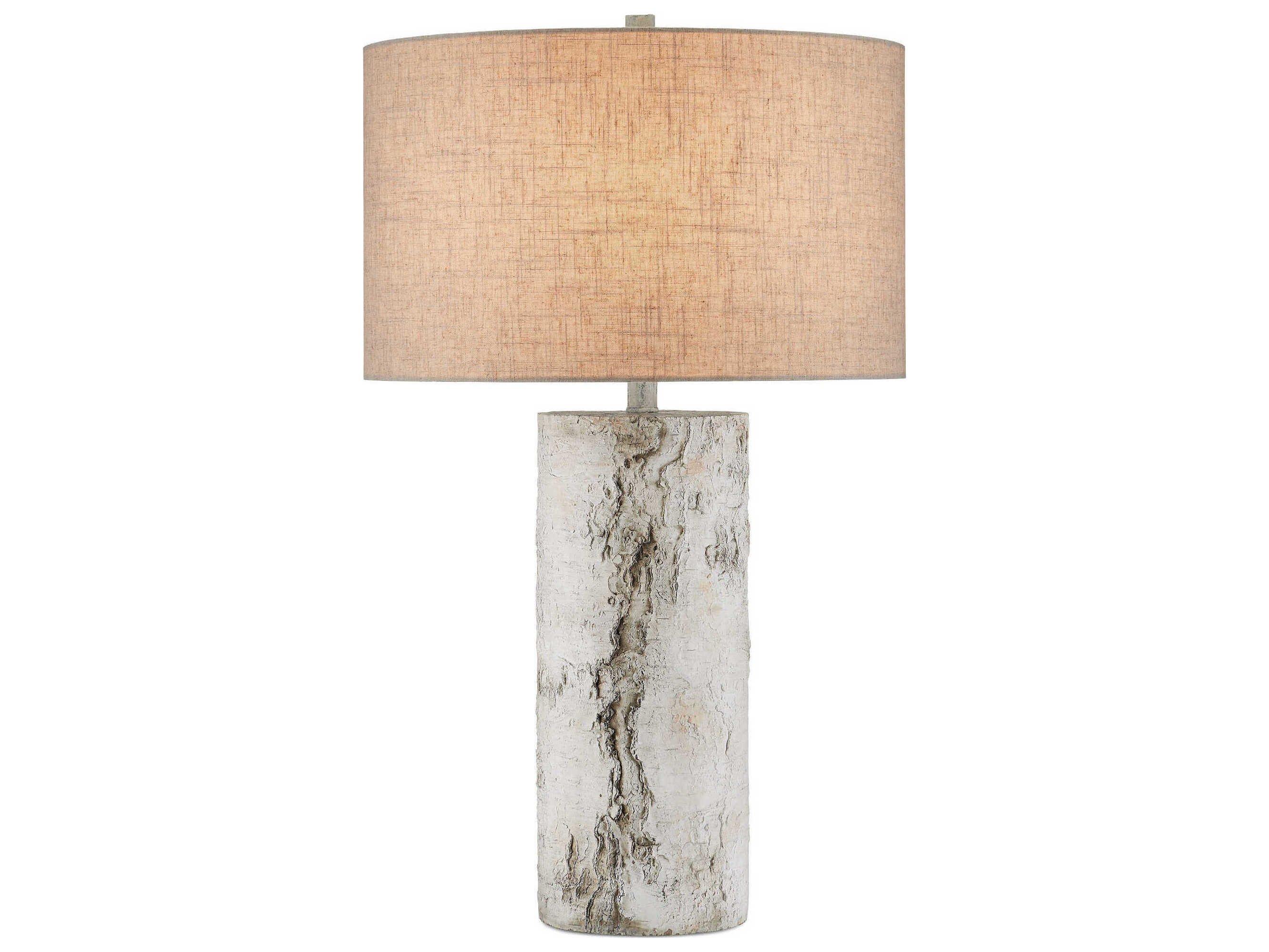 Currey & Company Faux Birch White Gray Beige Natural Linen Buffet Lamp