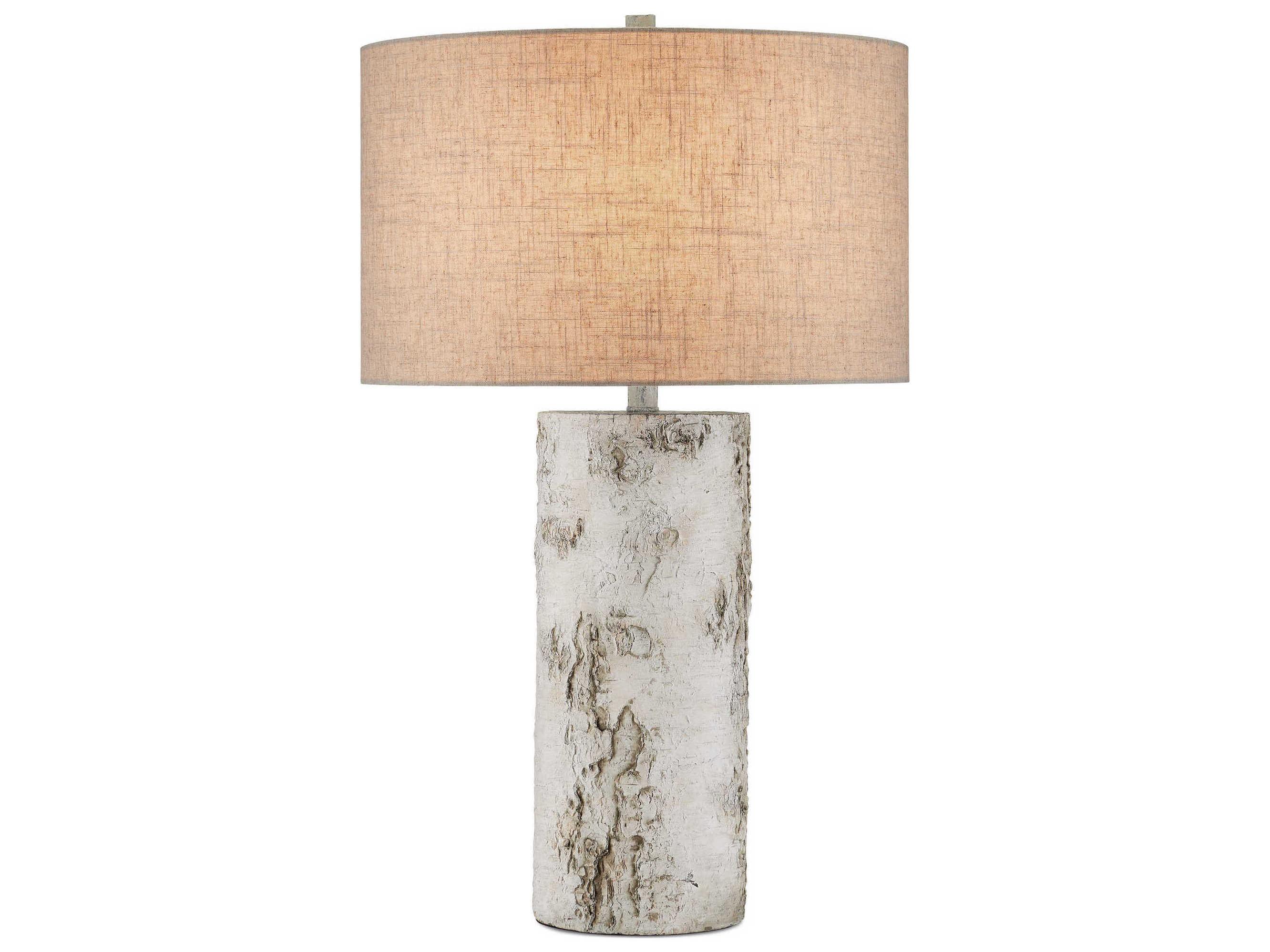 Currey & Company Faux Birch White Gray Beige Natural Linen Buffet Lamp