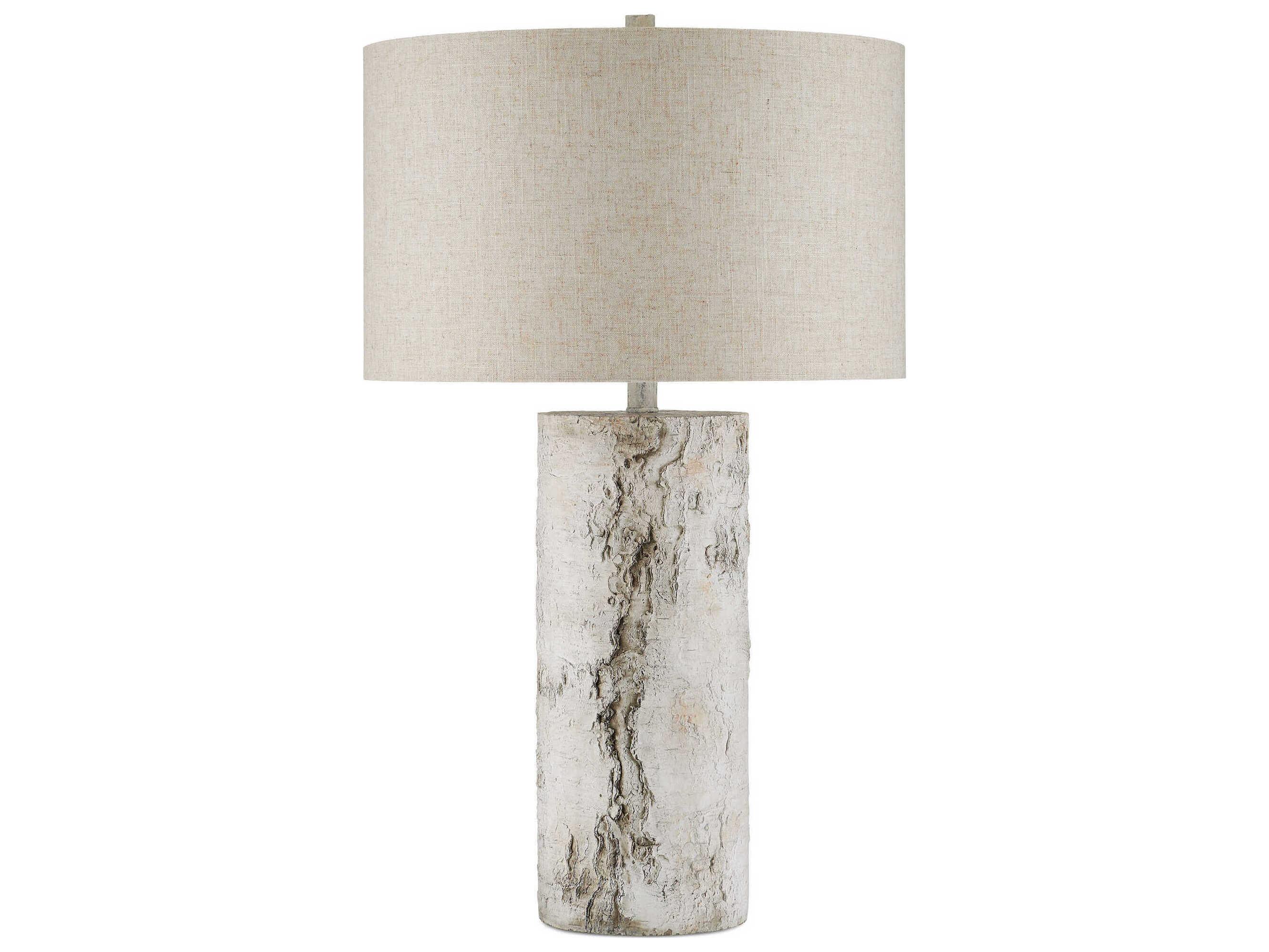 Currey & Company Faux Birch White Gray Beige Natural Linen Buffet Lamp