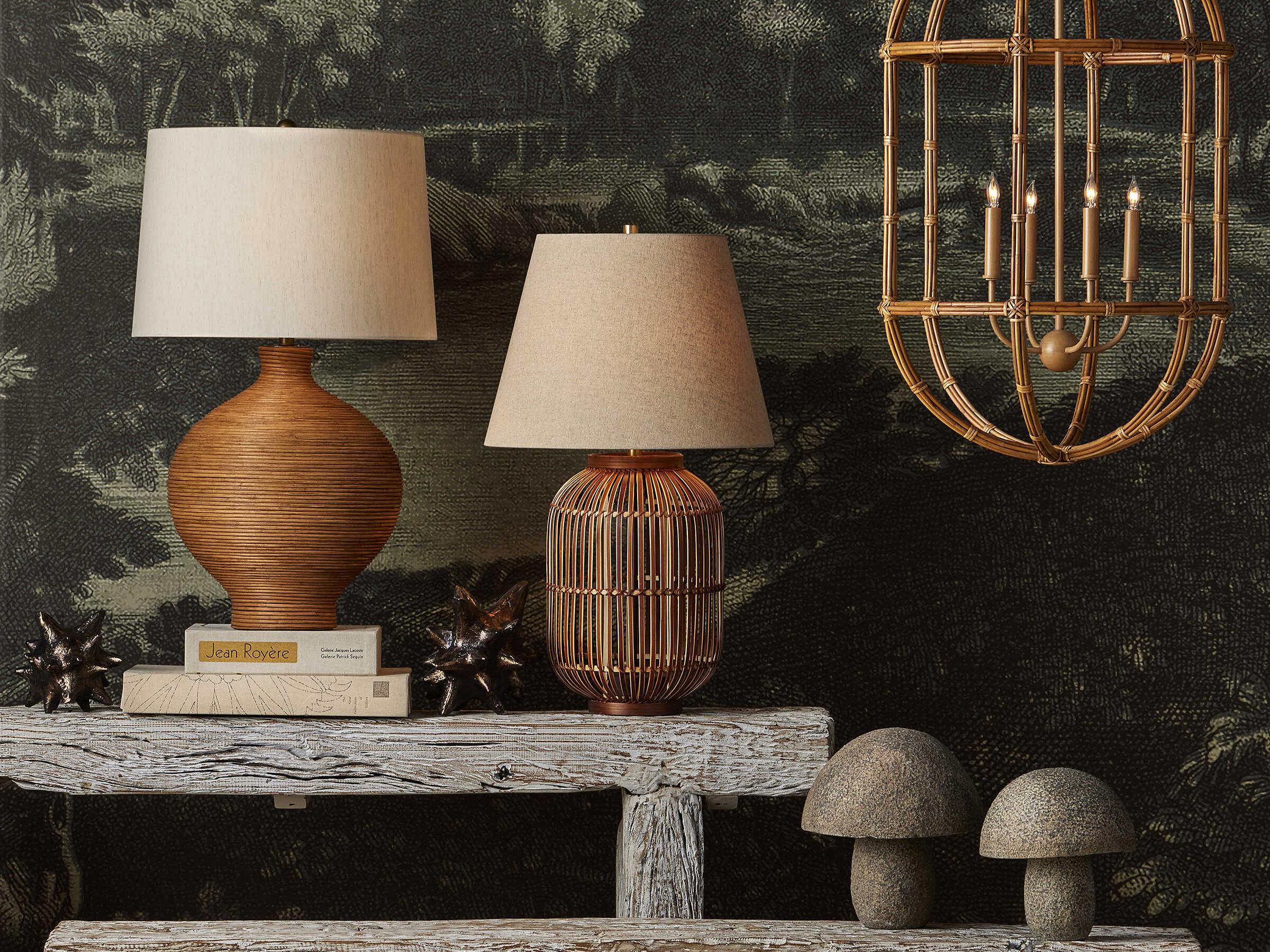 Currey & Company Susel Natural Antique Brass Linen Brown Buffet Lamp