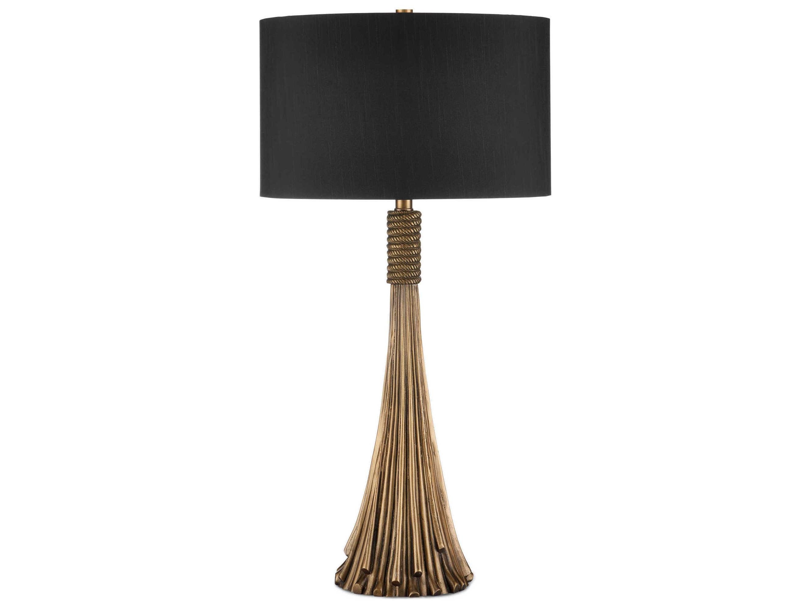 Currey & Company Baroque Antique Brass Black Linen Buffet Lamp