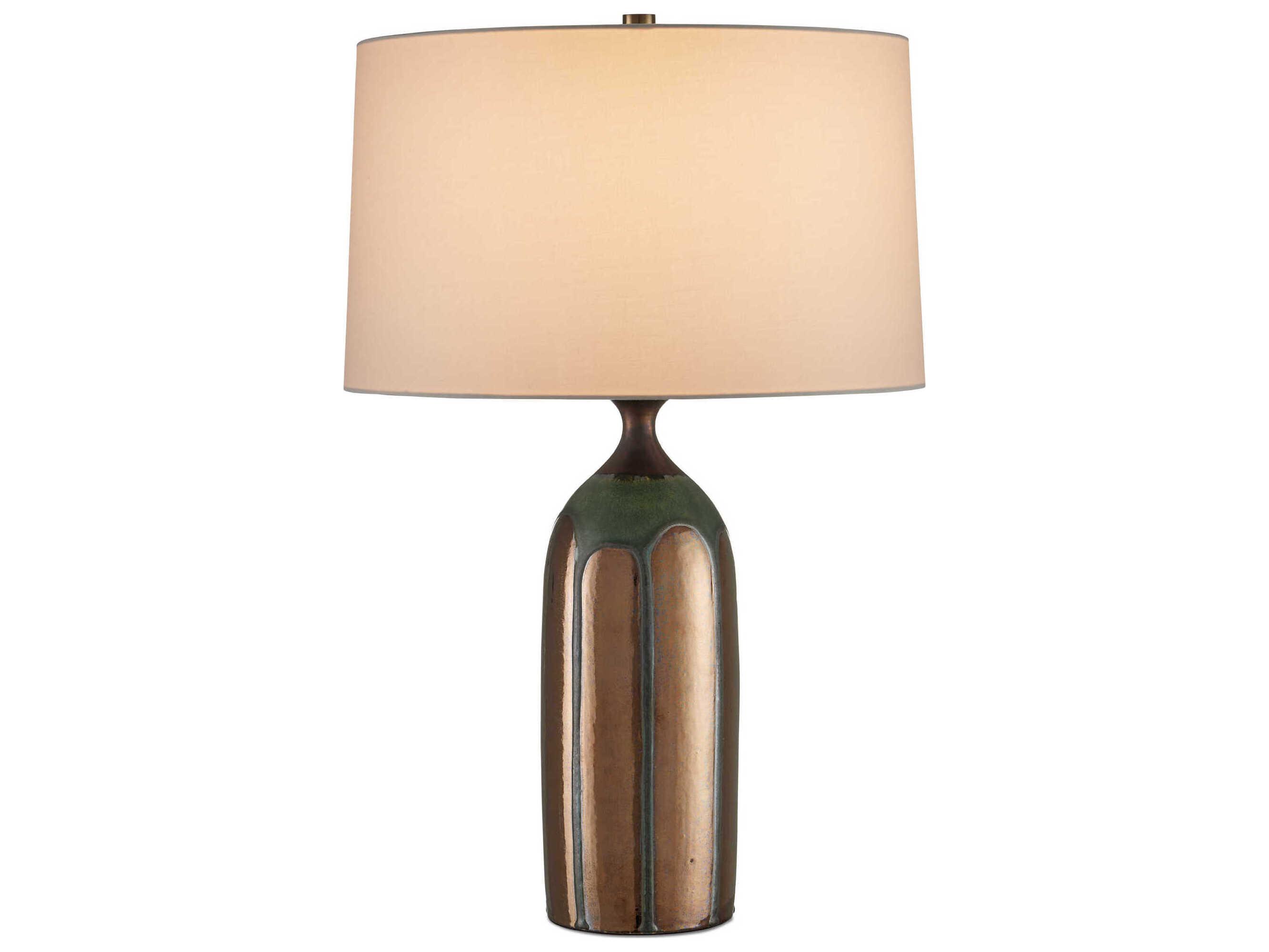 Currey & Company Cuprum Dark Green Copper Egg Shell Cotton Linen Buffet Lamp