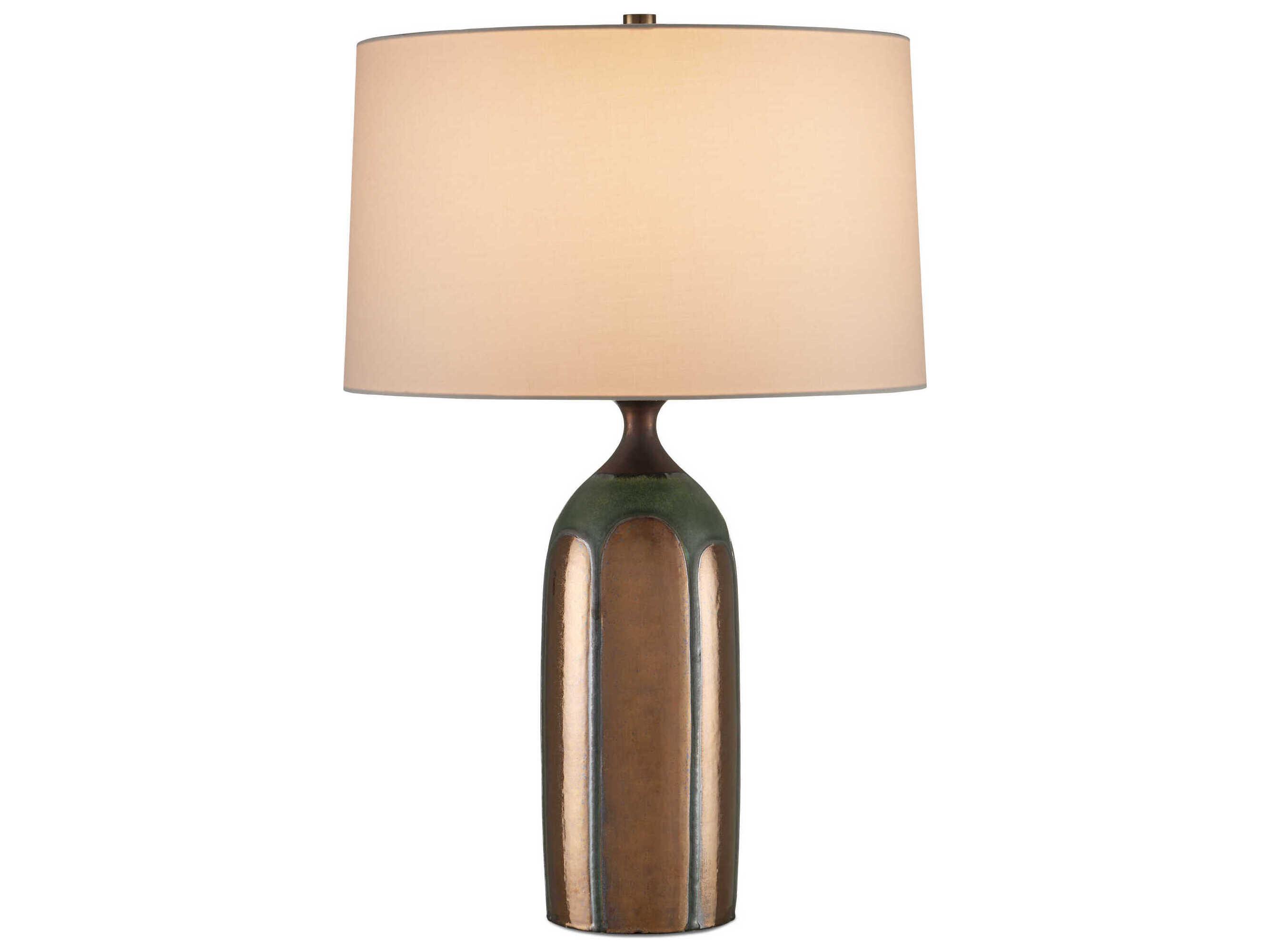 Currey & Company Cuprum Dark Green Copper Egg Shell Cotton Linen Buffet Lamp