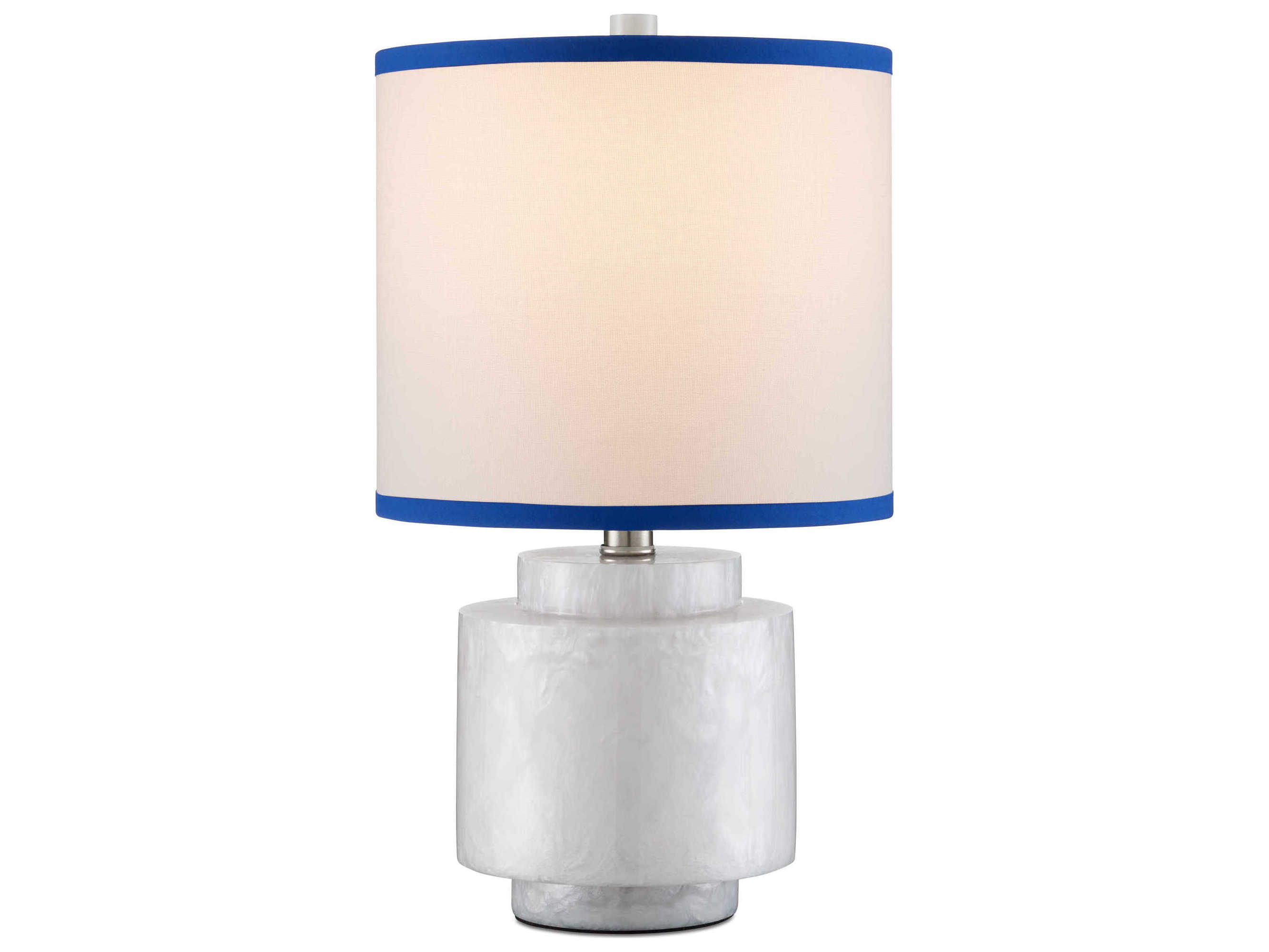 Currey & Company Beryl Subtle Shimmer White Linen Navy Blue Trim Table Lamp
