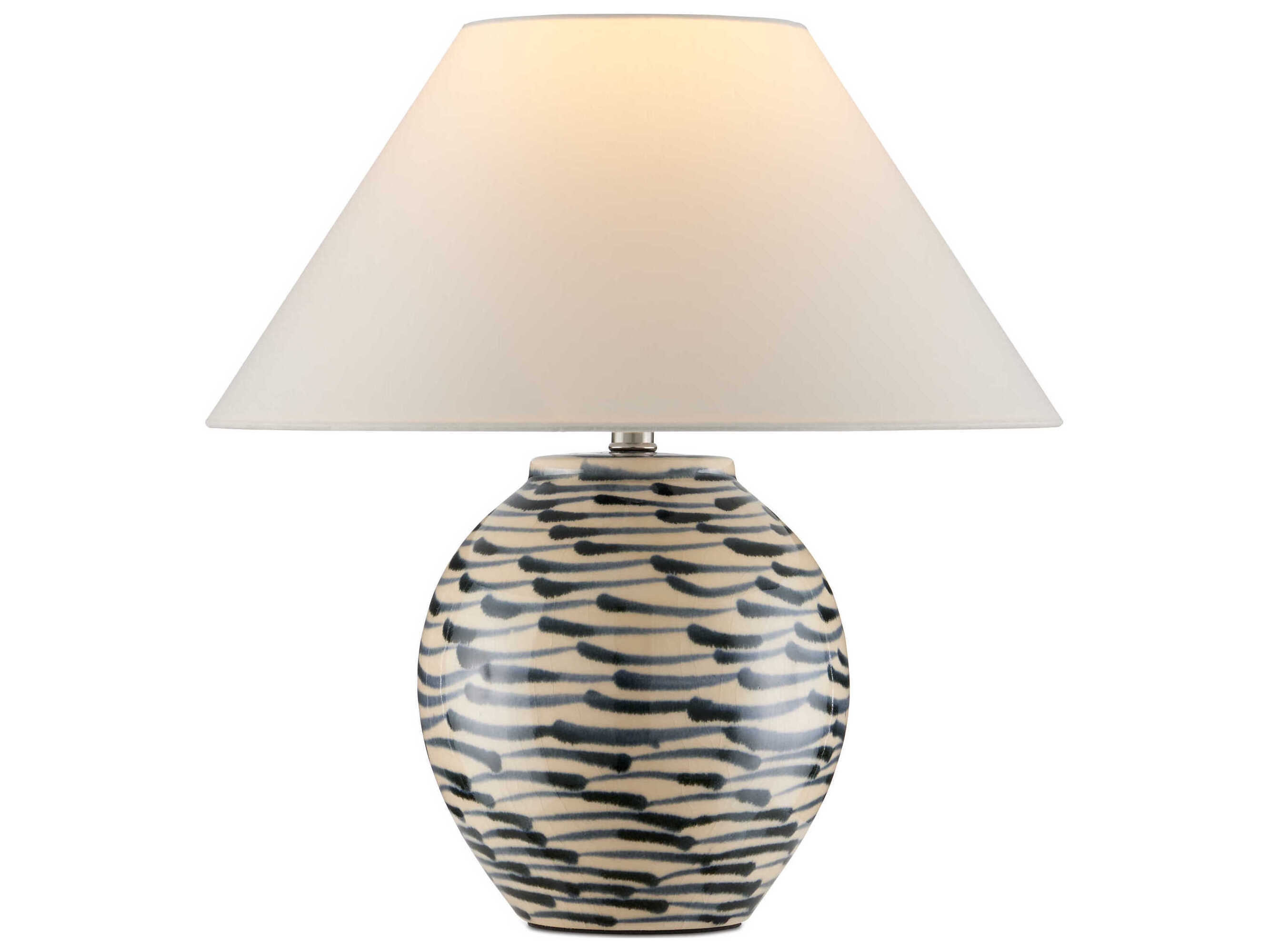 Currey & Company Minnows Navy Blue Beige Egg Shell Cotton Linen Table Lamp