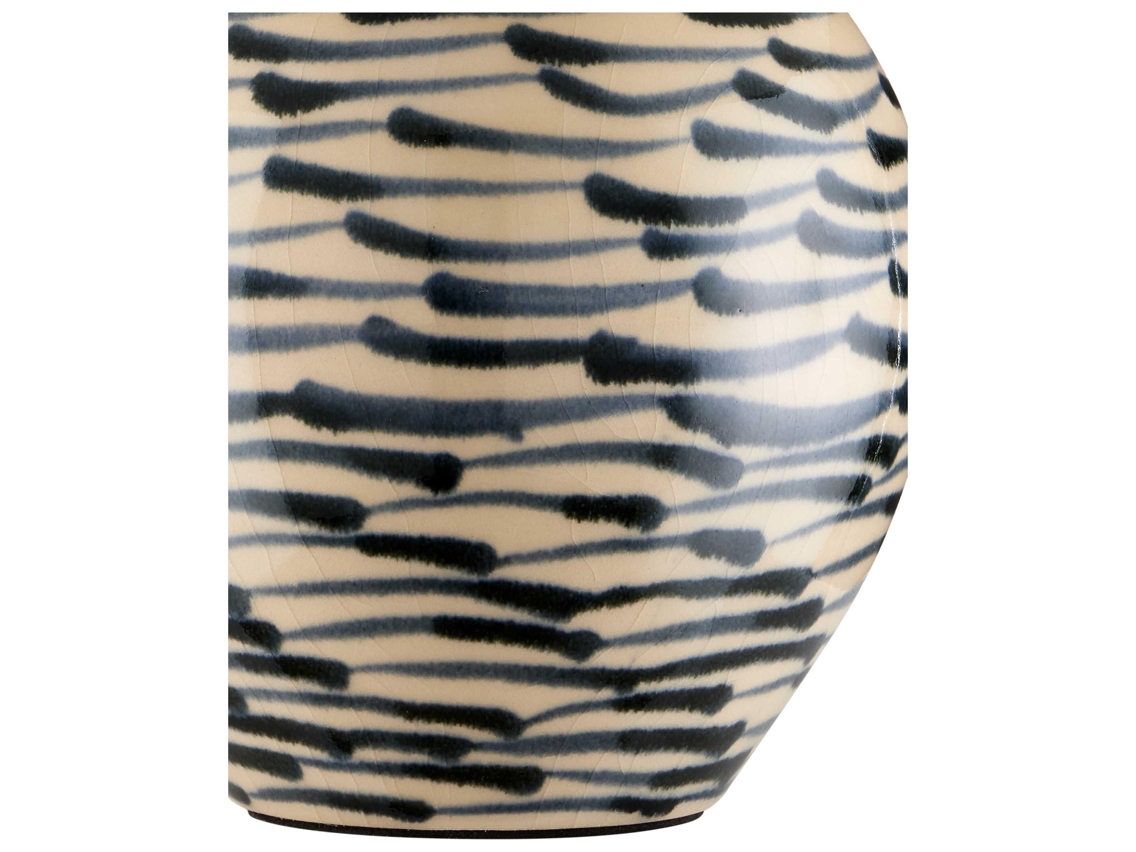 Currey & Company Minnows Navy Blue Beige Egg Shell Cotton Linen Table Lamp