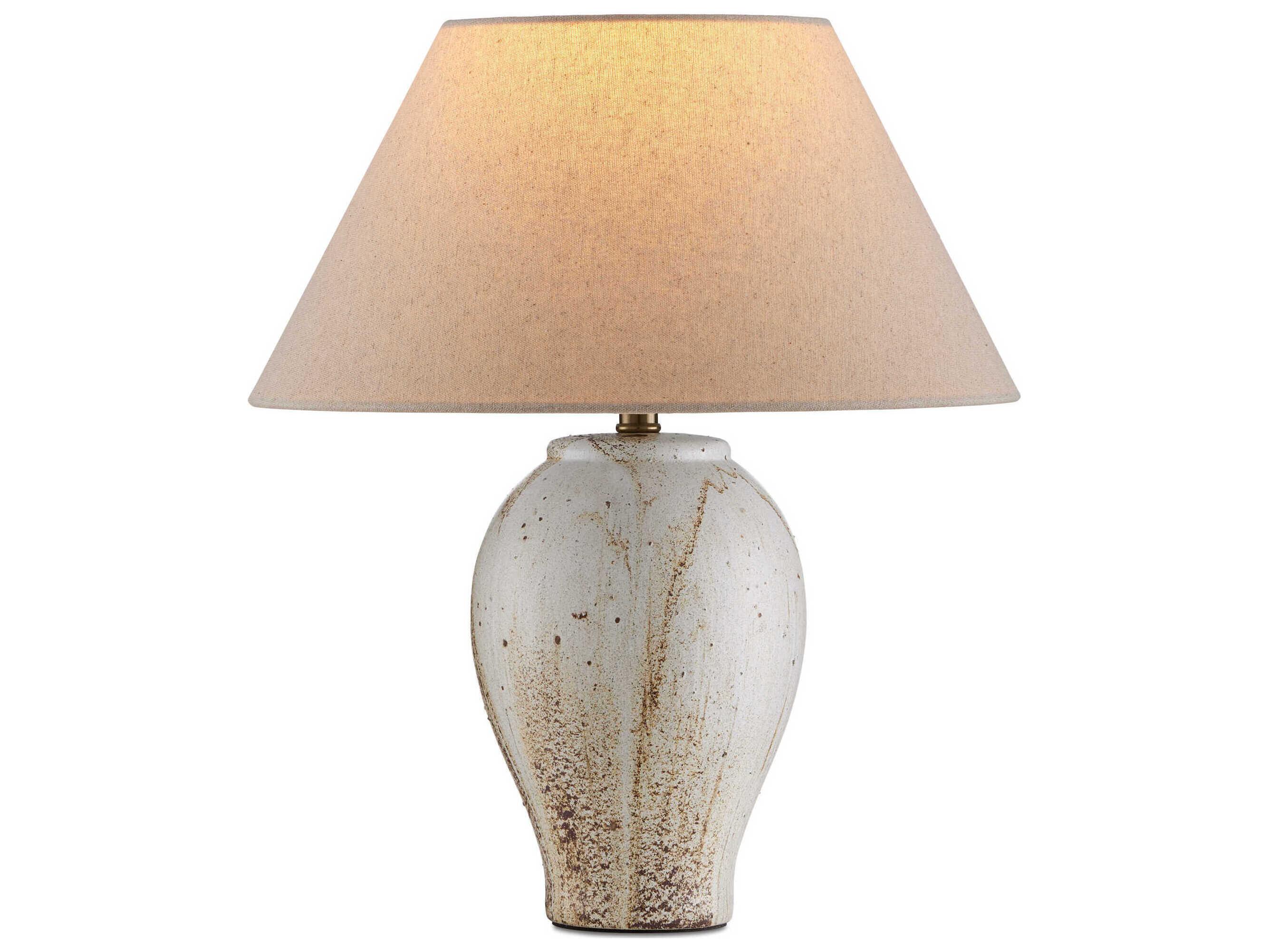 Currey & Company Latte Natural Linen Off White Table Lamp