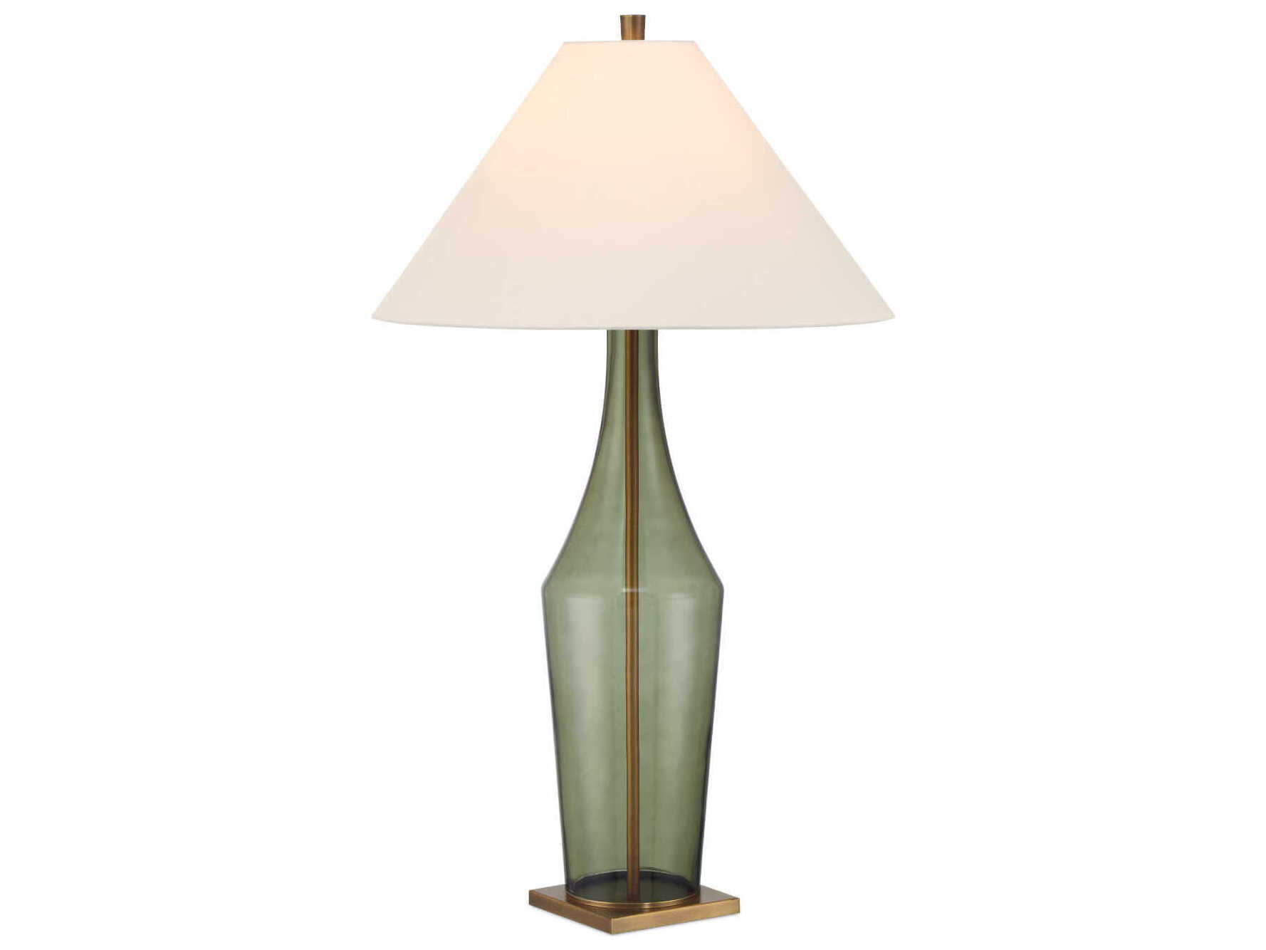 Currey & Company Olive Green Antique Brass Beige Polyester Hardback Rolled Edge Buffet Lamp