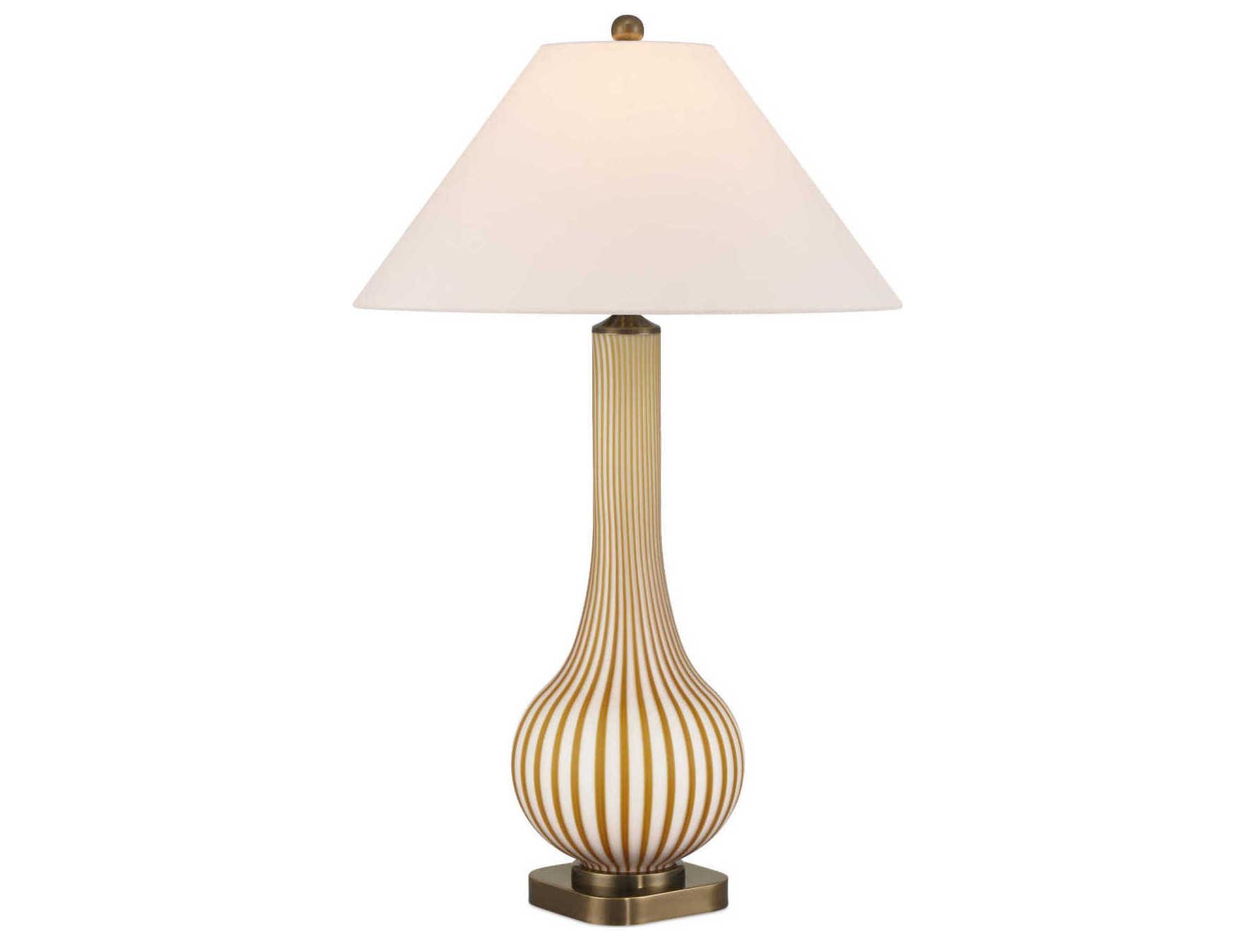 Currey & Company Striae Bone Linen Rayon Hardback Rolled Edge Yellow Buffet Lamp