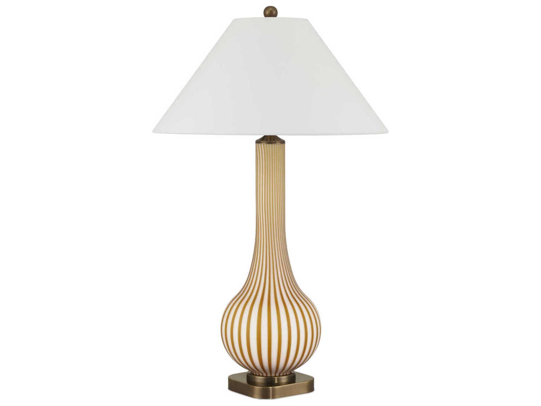 Currey & Company Striae Bone Linen Rayon Hardback Rolled Edge Yellow Buffet Lamp