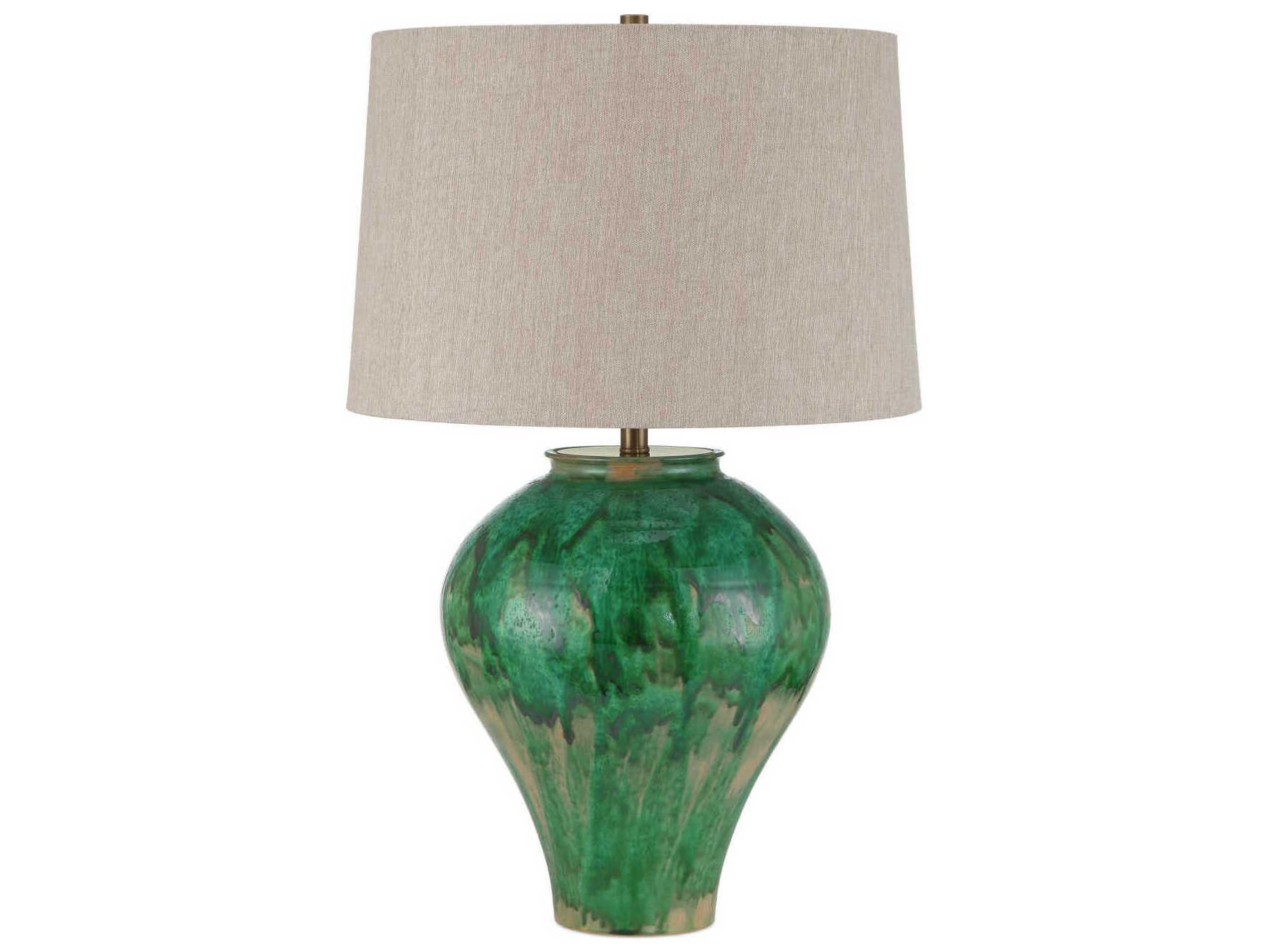 Currey & Company Blarney Green Cuban Sandpaper Hardback Rolled Edge Buffet Lamp