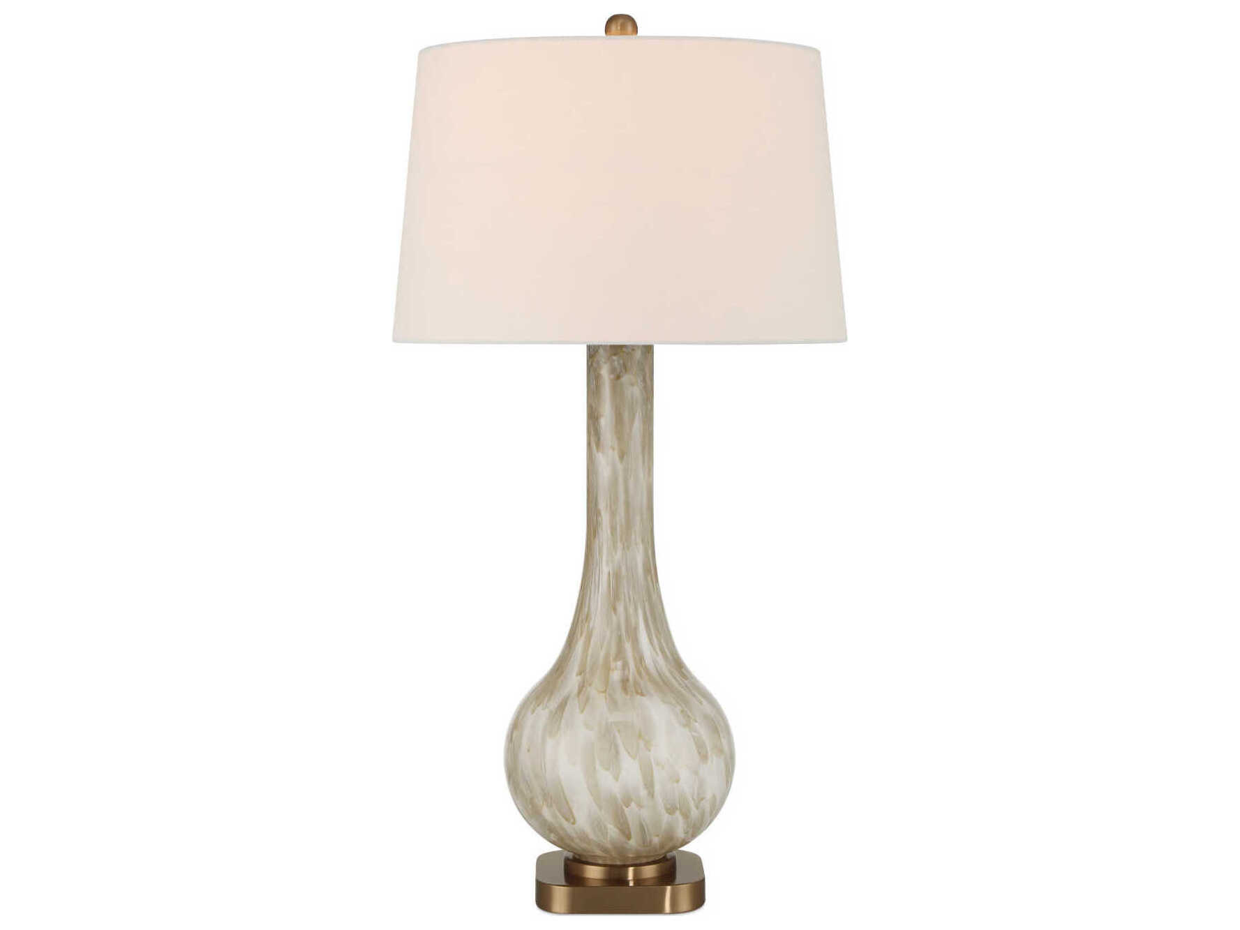 Currey & Company Bombon Pale Brown Antique Brass White Polyester Hardback Rolled Edge Gray Buffet Lamp