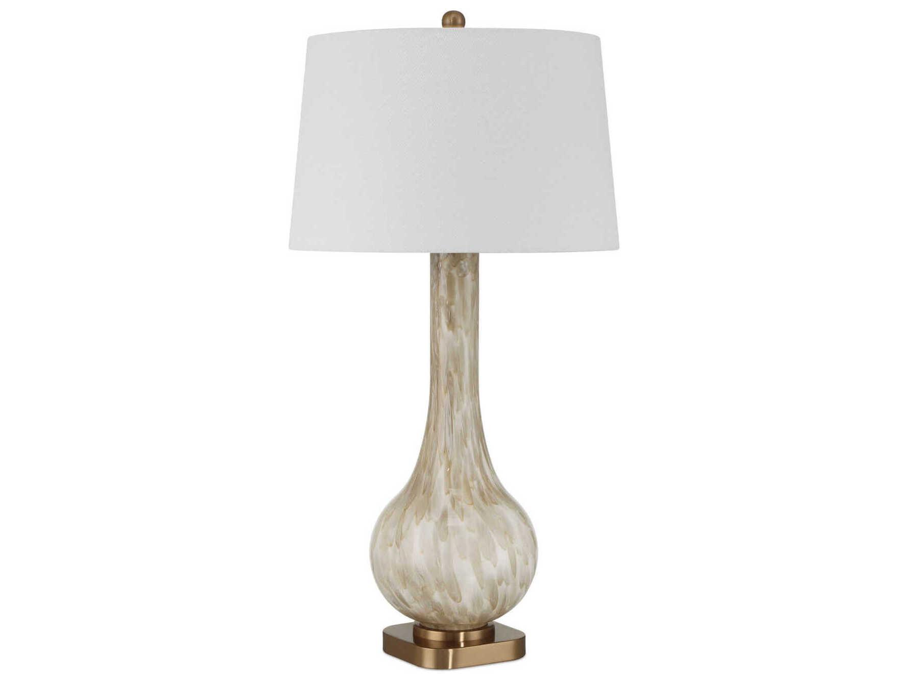 Currey & Company Bombon Pale Brown Antique Brass White Polyester Hardback Rolled Edge Gray Buffet Lamp