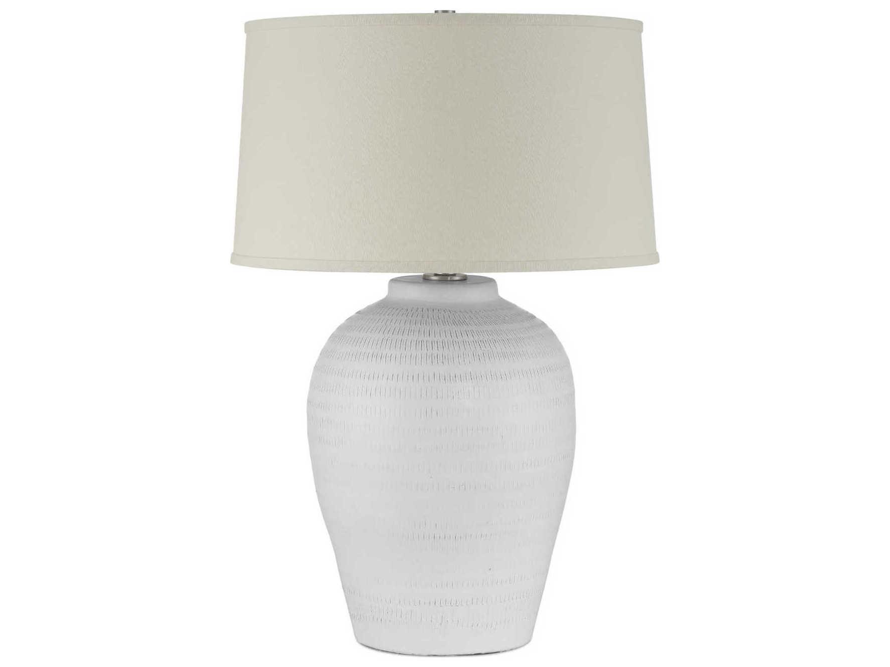 Currey & Company Dashwell White Beige Linen Single Fold Self Trim Buffet Lamp