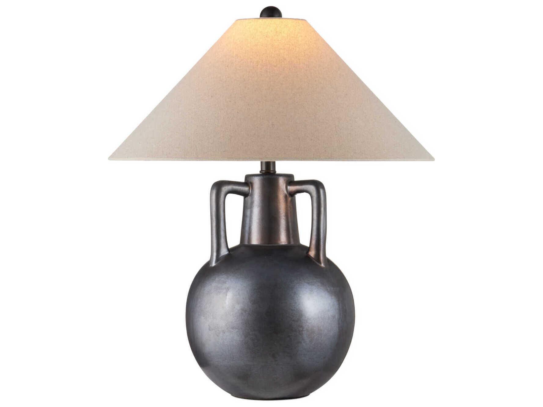 Currey & Company Autry Iridescent Gray Natural Linen Buffet Lamp