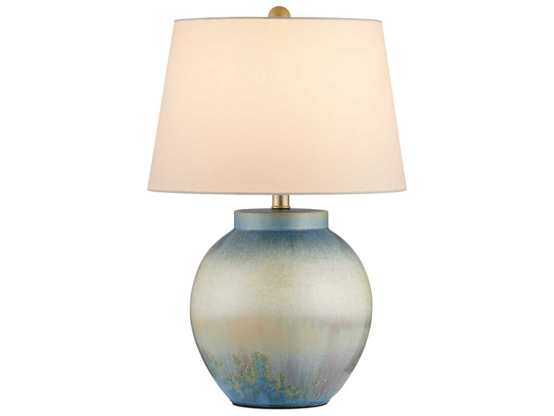 Currey & Company Dawning Yellow Blue Egg Shell Cotton Linen Table Lamp
