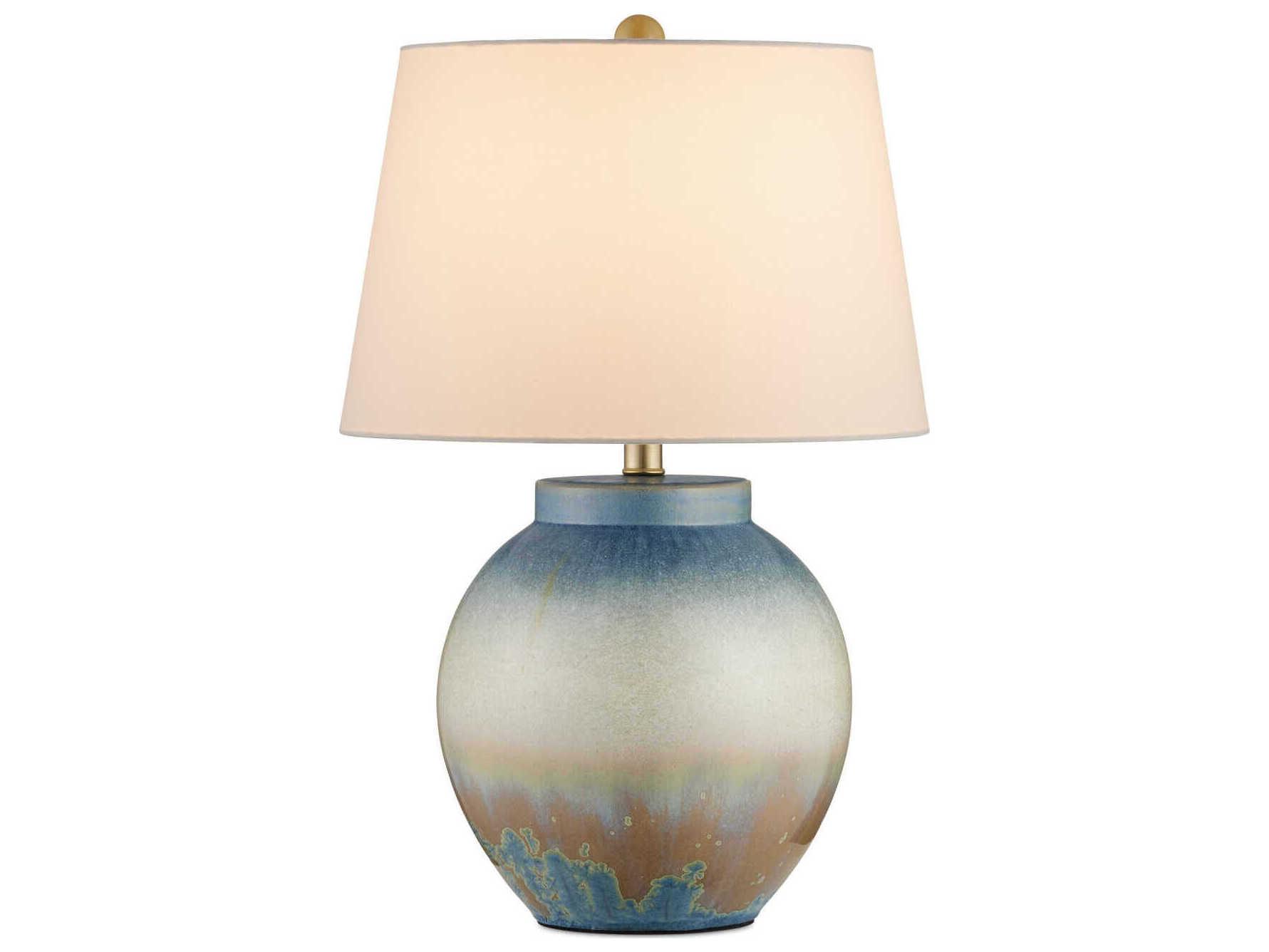 Currey & Company Dawning Yellow Blue Egg Shell Cotton Linen Table Lamp