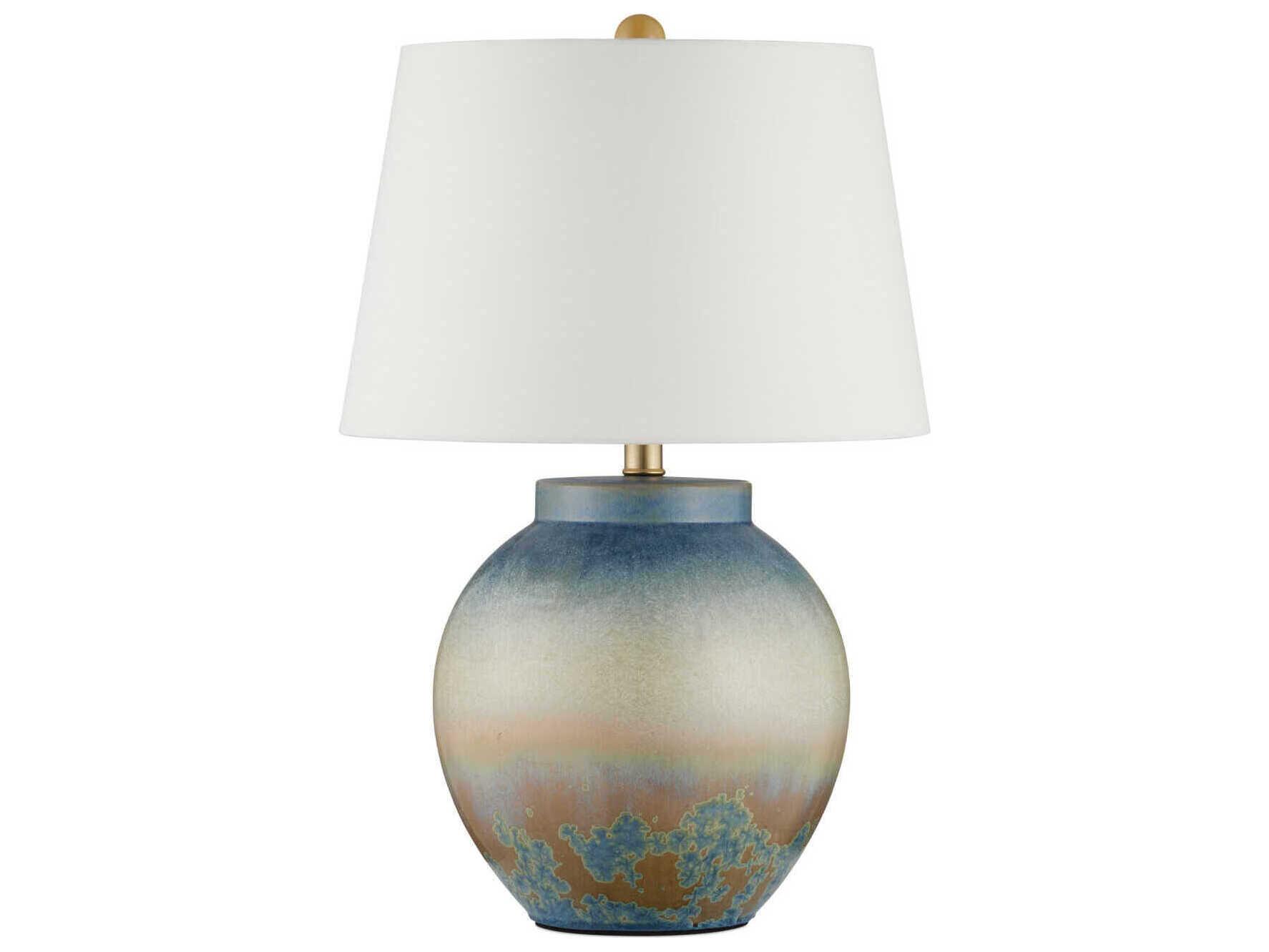 Currey & Company Dawning Yellow Blue Egg Shell Cotton Linen Table Lamp