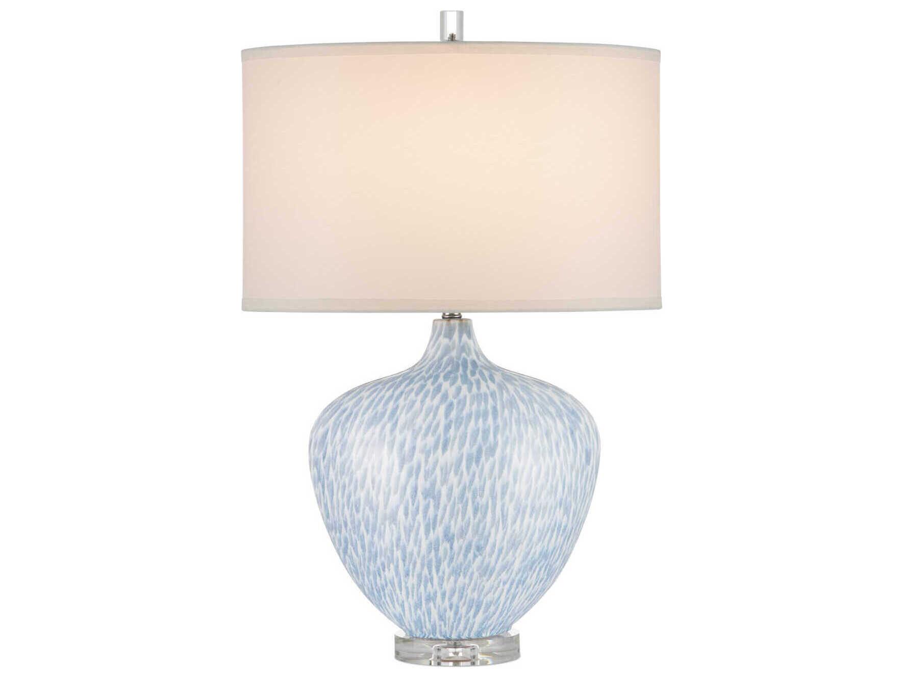 Currey & Company Tinney Blue Clear White Linen Buffet Lamp