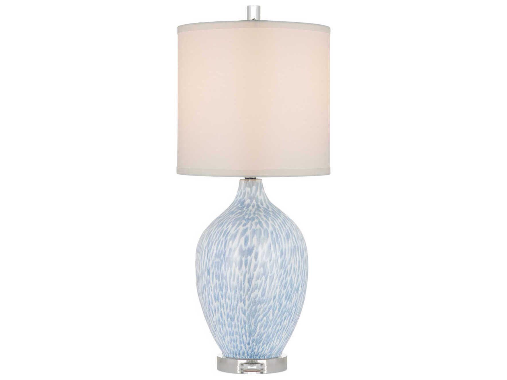 Currey & Company Tinney Blue Clear White Linen Buffet Lamp