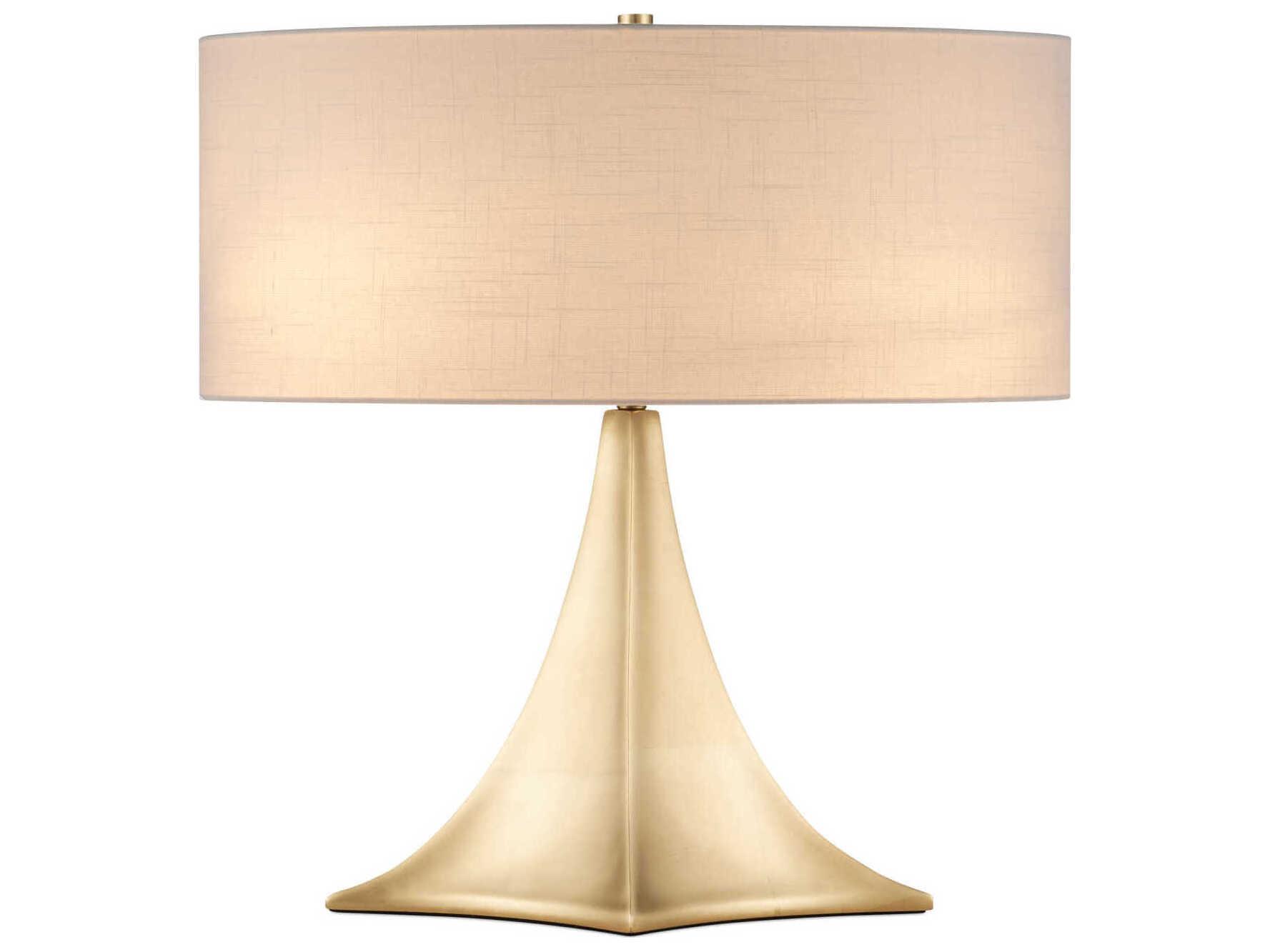 Currey & Company Cassia Gold Leaf White Linen Buffet Lamp