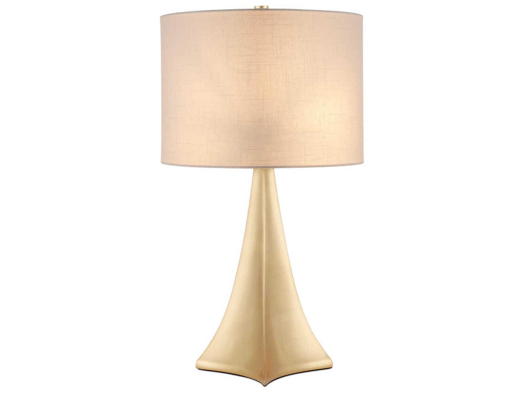Currey & Company Cassia Gold Leaf White Linen Buffet Lamp