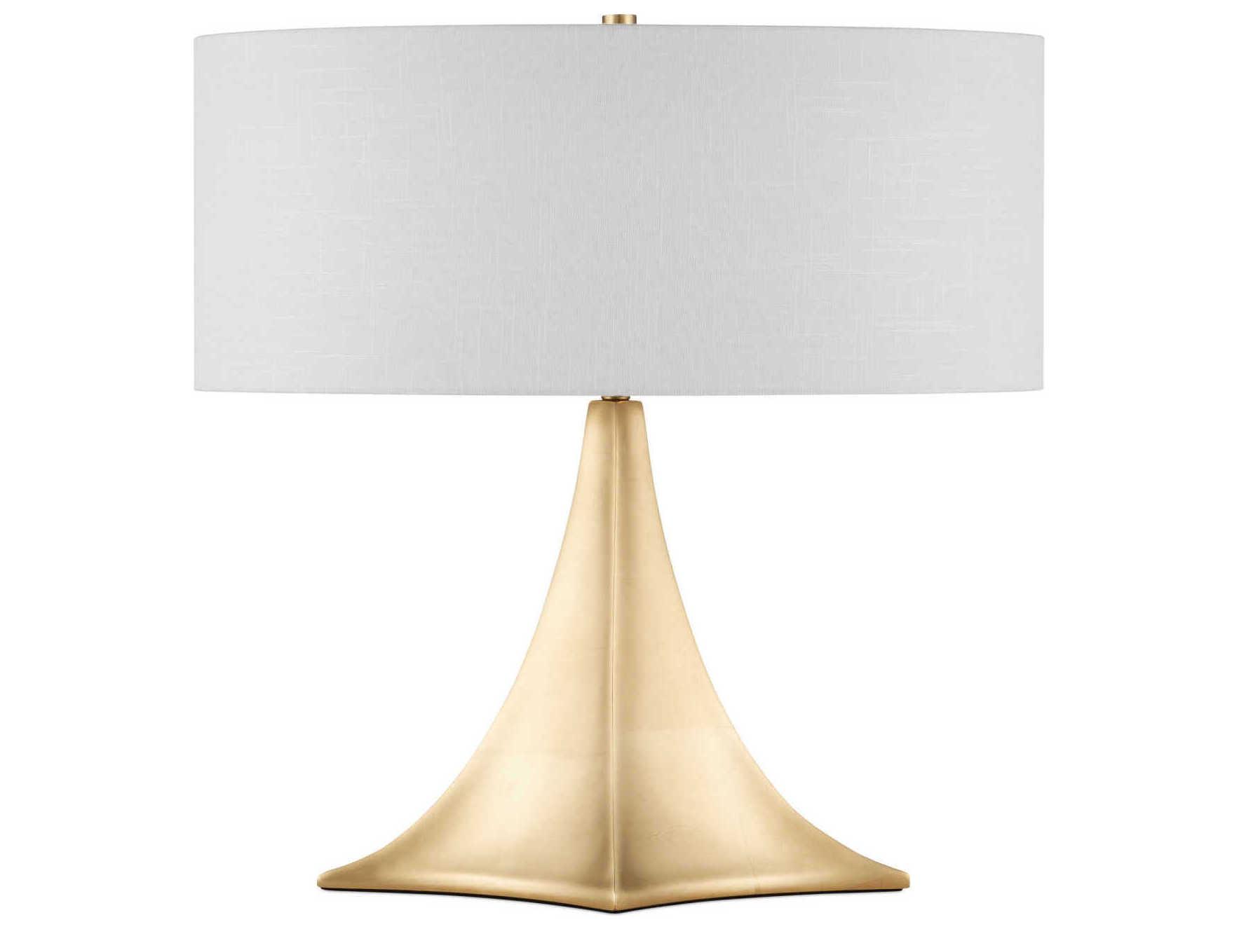 Currey & Company Cassia Gold Leaf White Linen Buffet Lamp