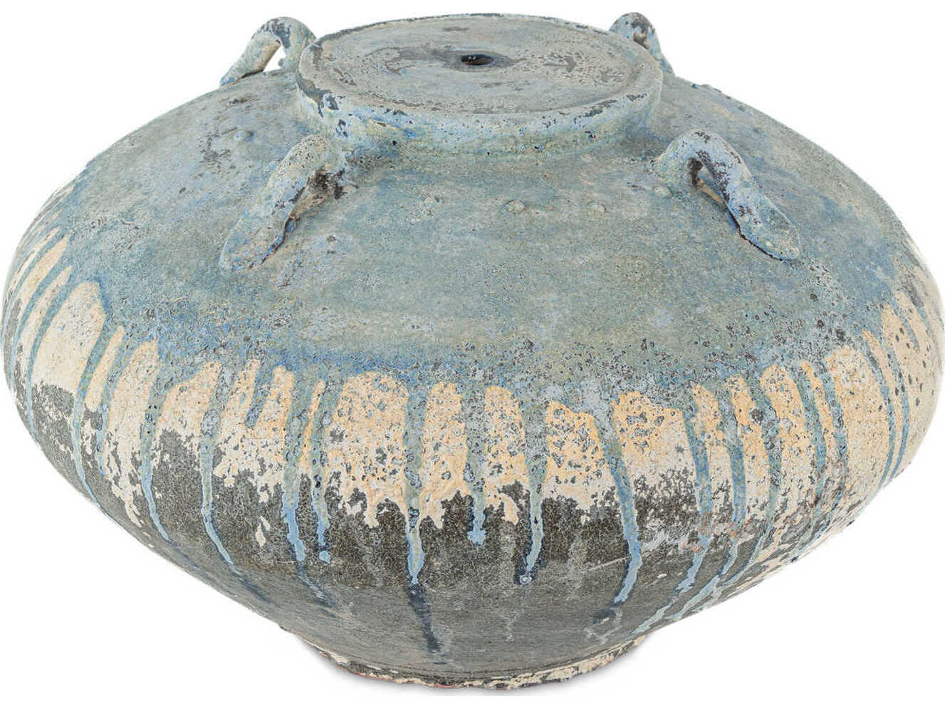 Currey & Company Catania Antique Blue Drip Natural Linen Table Lamp