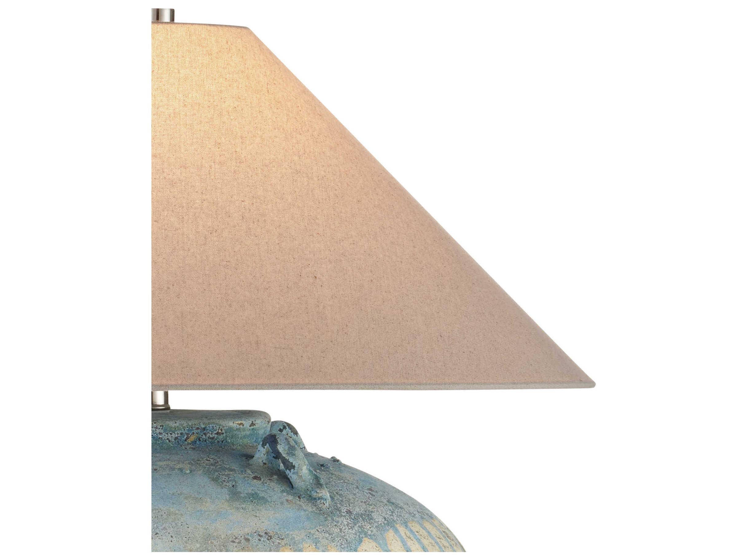 Currey & Company Catania Antique Blue Drip Natural Linen Table Lamp