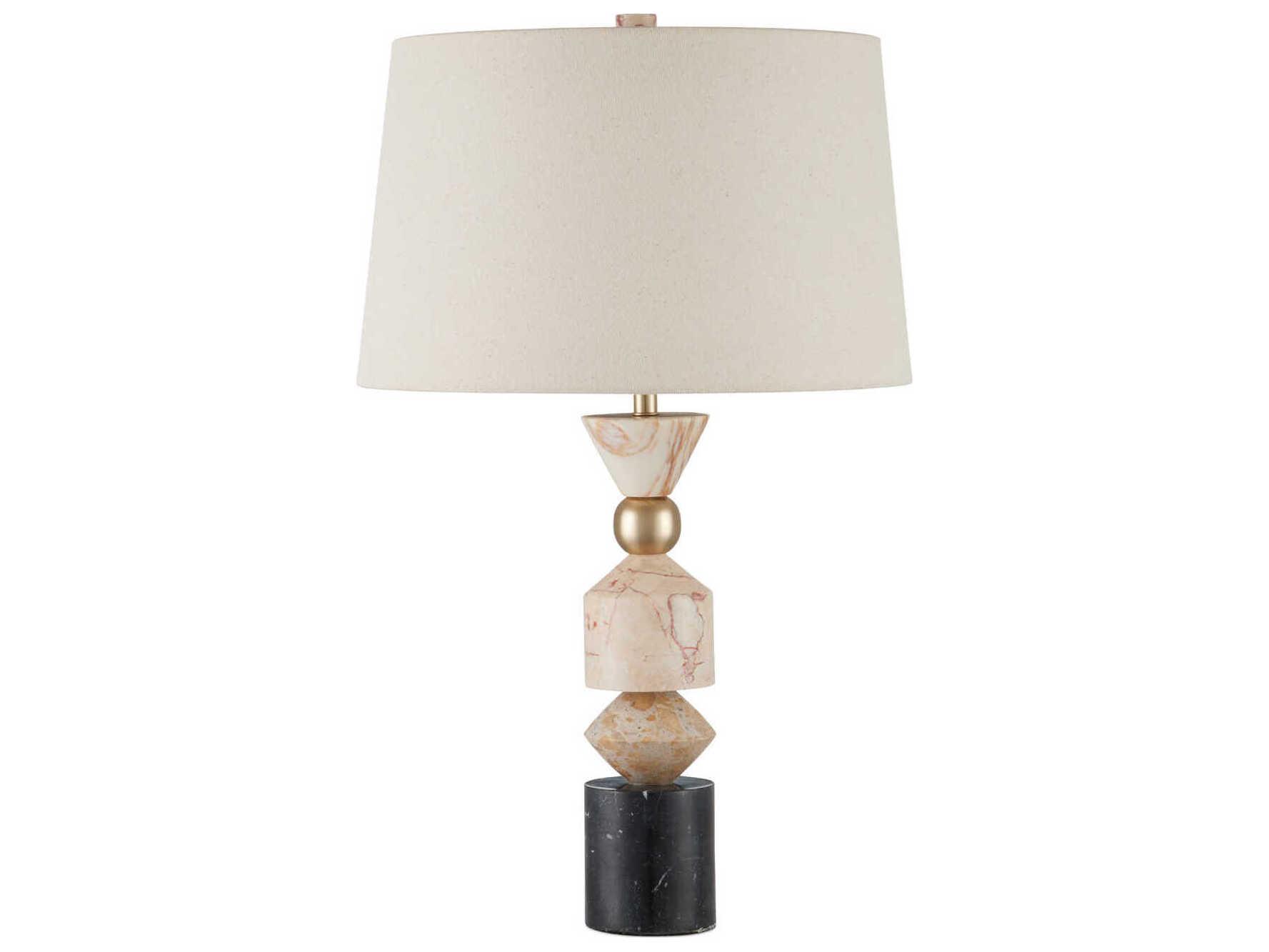 Currey & Company Seguso Natural Black Brass Linen Off White Buffet Lamp