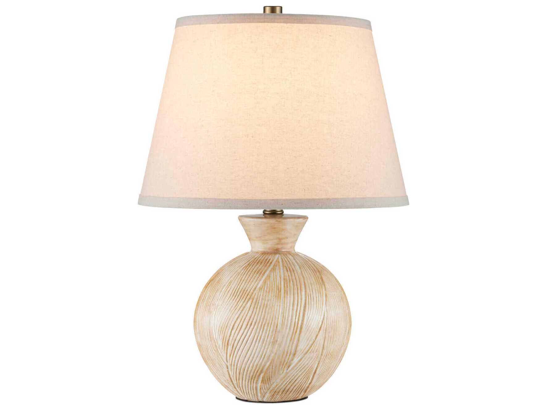 Currey & Company Brushmark Beige White Linen Brown Table Lamp