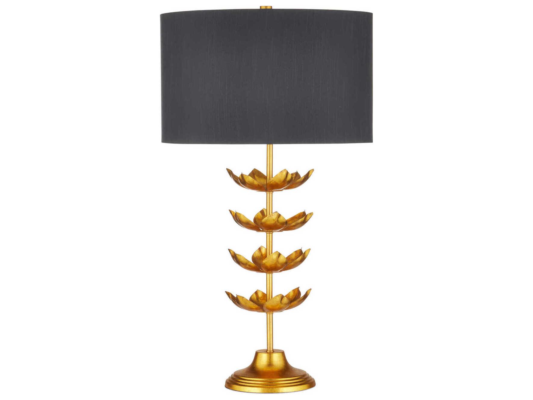 Currey & Company Awakening Gold Leaf Black Shantung Buffet Lamp