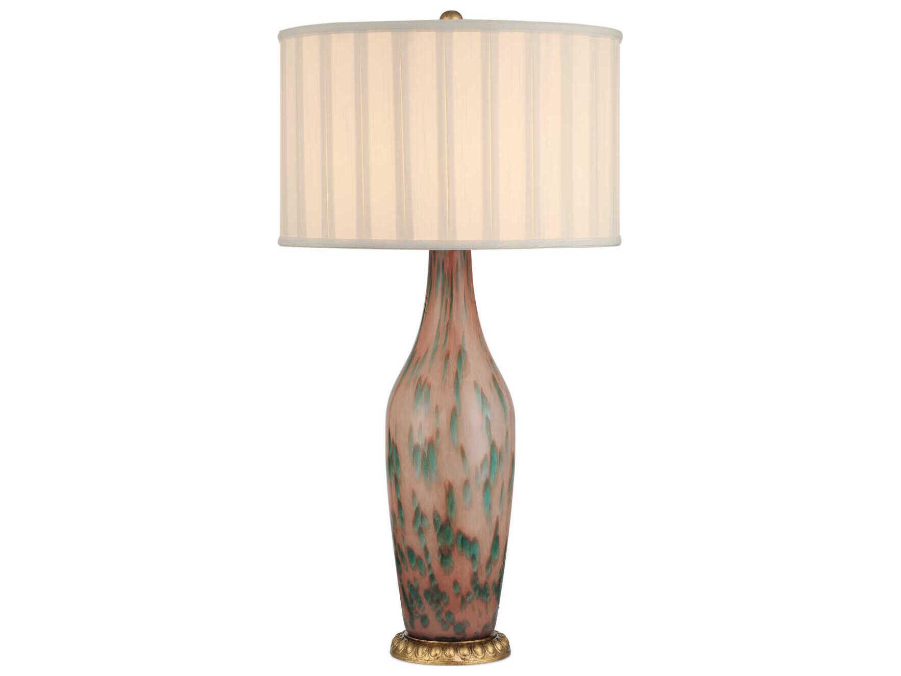 Currey & Company Brielle Pale Pink Green Brown Gold Leaf Buffet Lamp