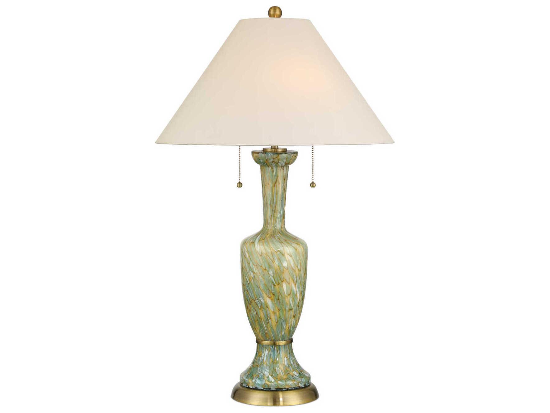 Currey & Company Classico Green Antique Brass Light Beige Polyester Buffet Lamp