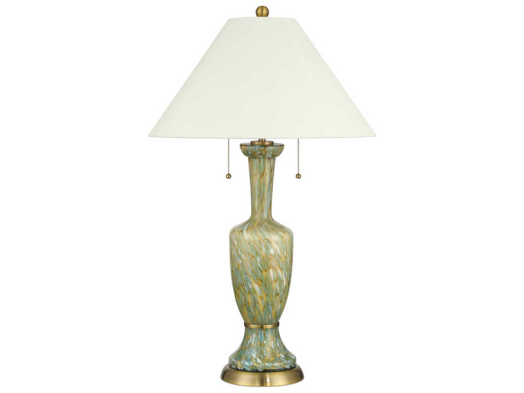 Currey & Company Classico Green Antique Brass Light Beige Polyester Buffet Lamp