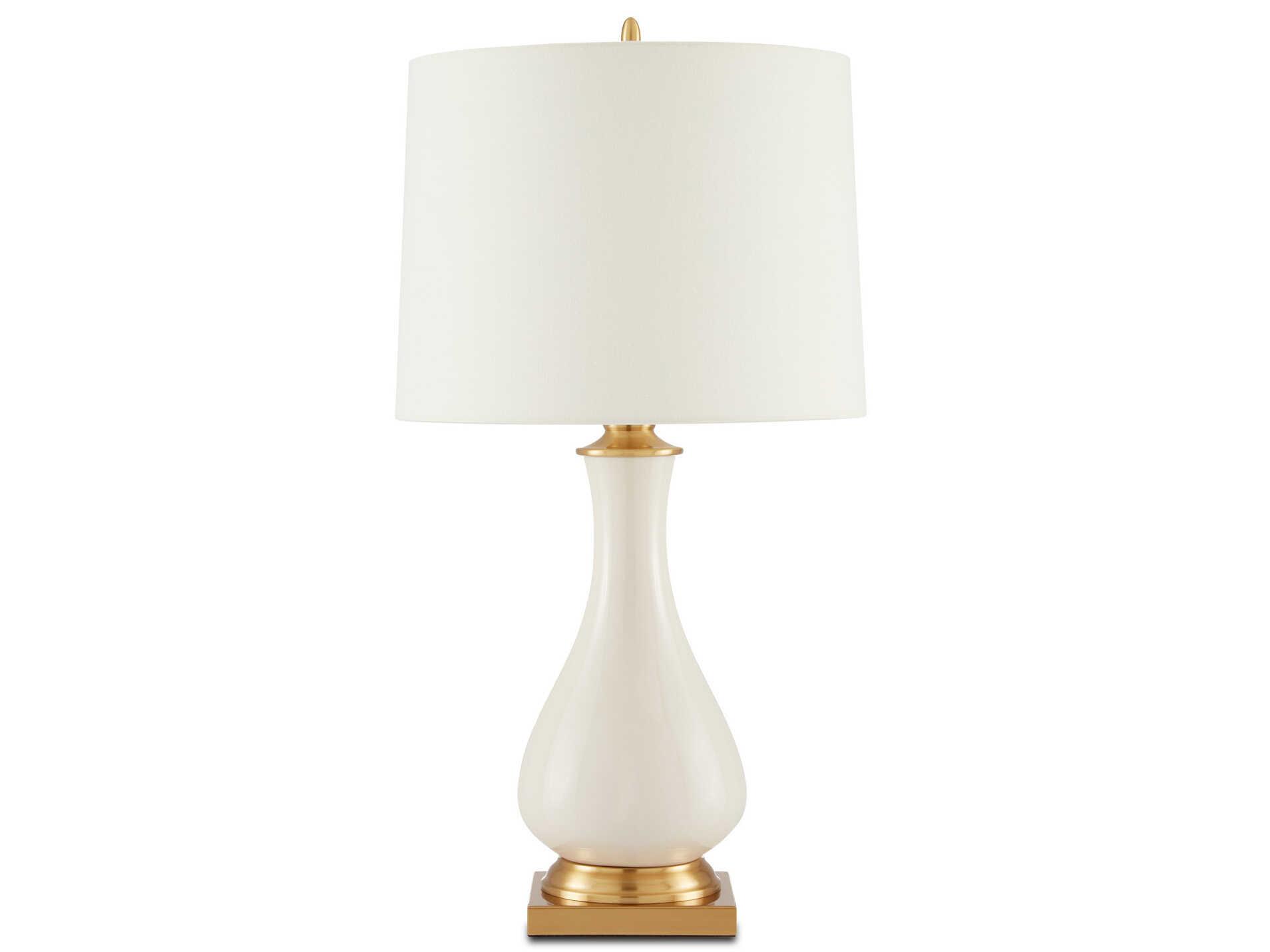 Currey & Company Lynton Cream Lynton Crackle brass Off White Table Lamp