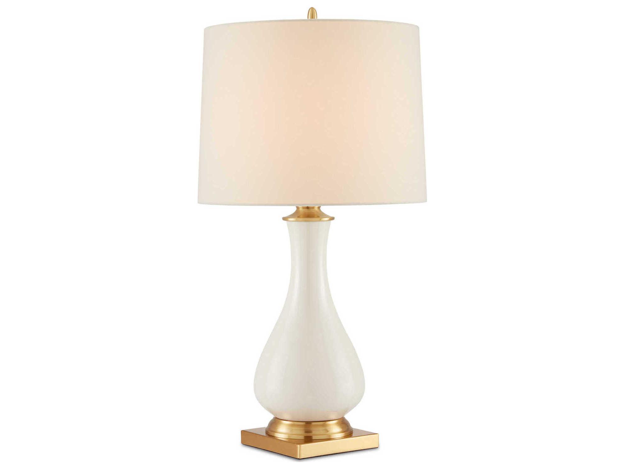 Currey & Company Lynton Cream Lynton Crackle brass Off White Table Lamp