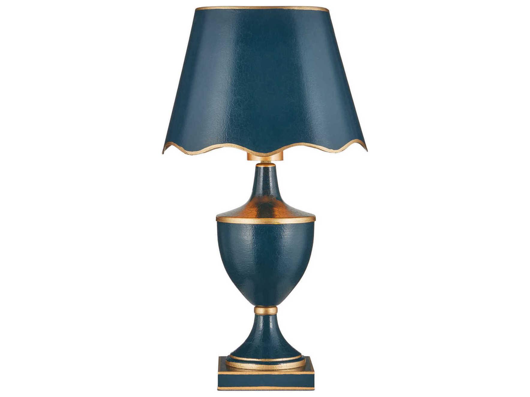 Currey & Company Travelogue Navy Gold Crackle Metal Blue Traditional Table Lamp