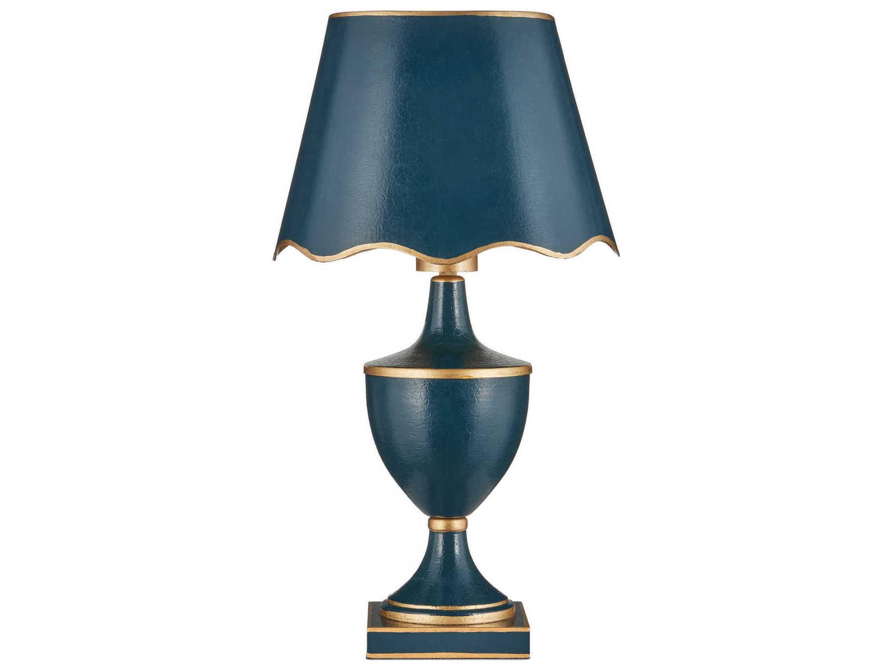 Currey & Company Travelogue Navy Gold Crackle Metal Blue Traditional Table Lamp