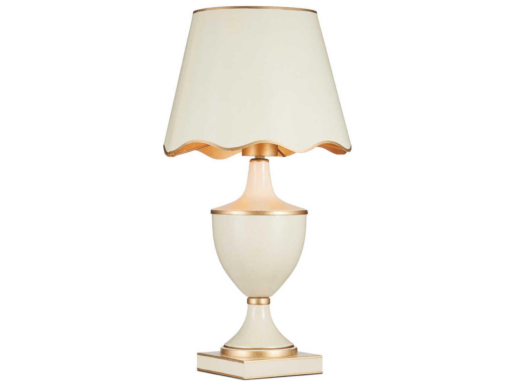 Currey & Company Travelogue Ivory Gold Crackle Metal White Traditional Table Lamp