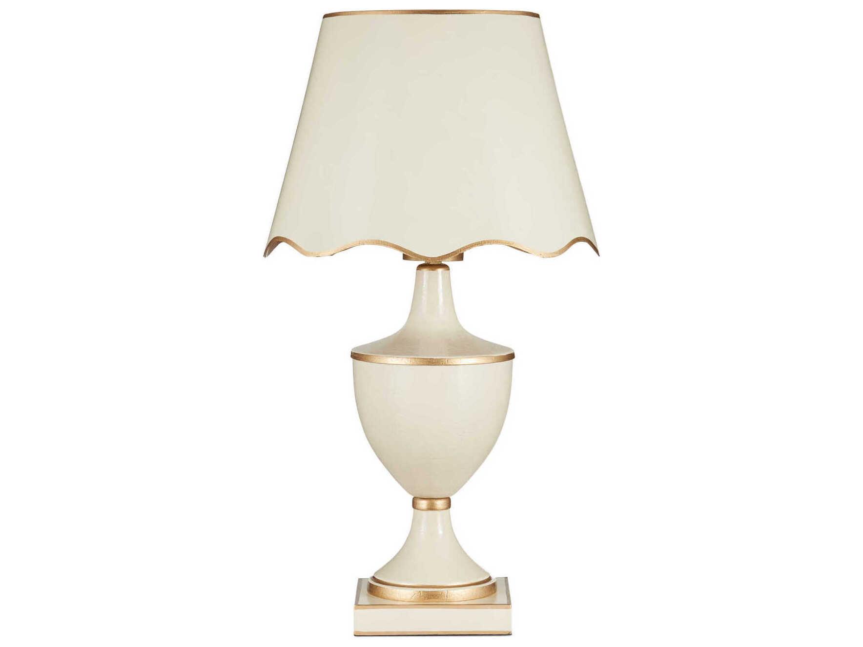 Currey & Company Travelogue Ivory Gold Crackle Metal White Traditional Table Lamp