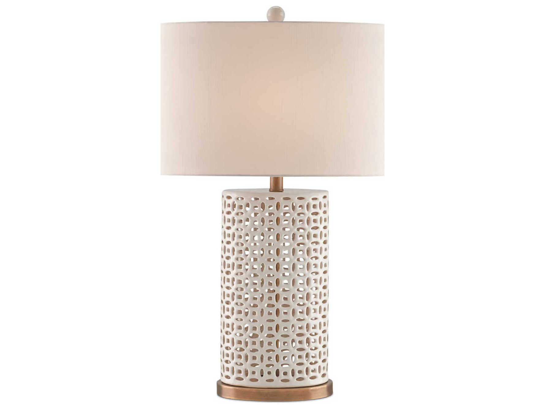 Currey & Company Bellemeade Edison Bulb Buffet/Table Ivory Antique Brass White Buffet Lamp with Honey Beige Shantung Shade