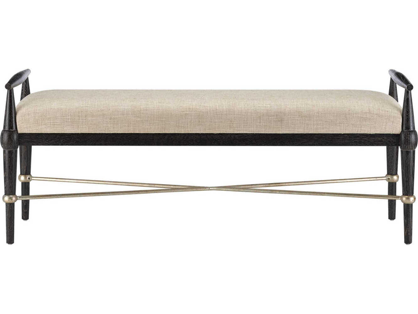 Currey & Company Perrin Natural Ebonized Oak Beige Upholstered Accent Bench