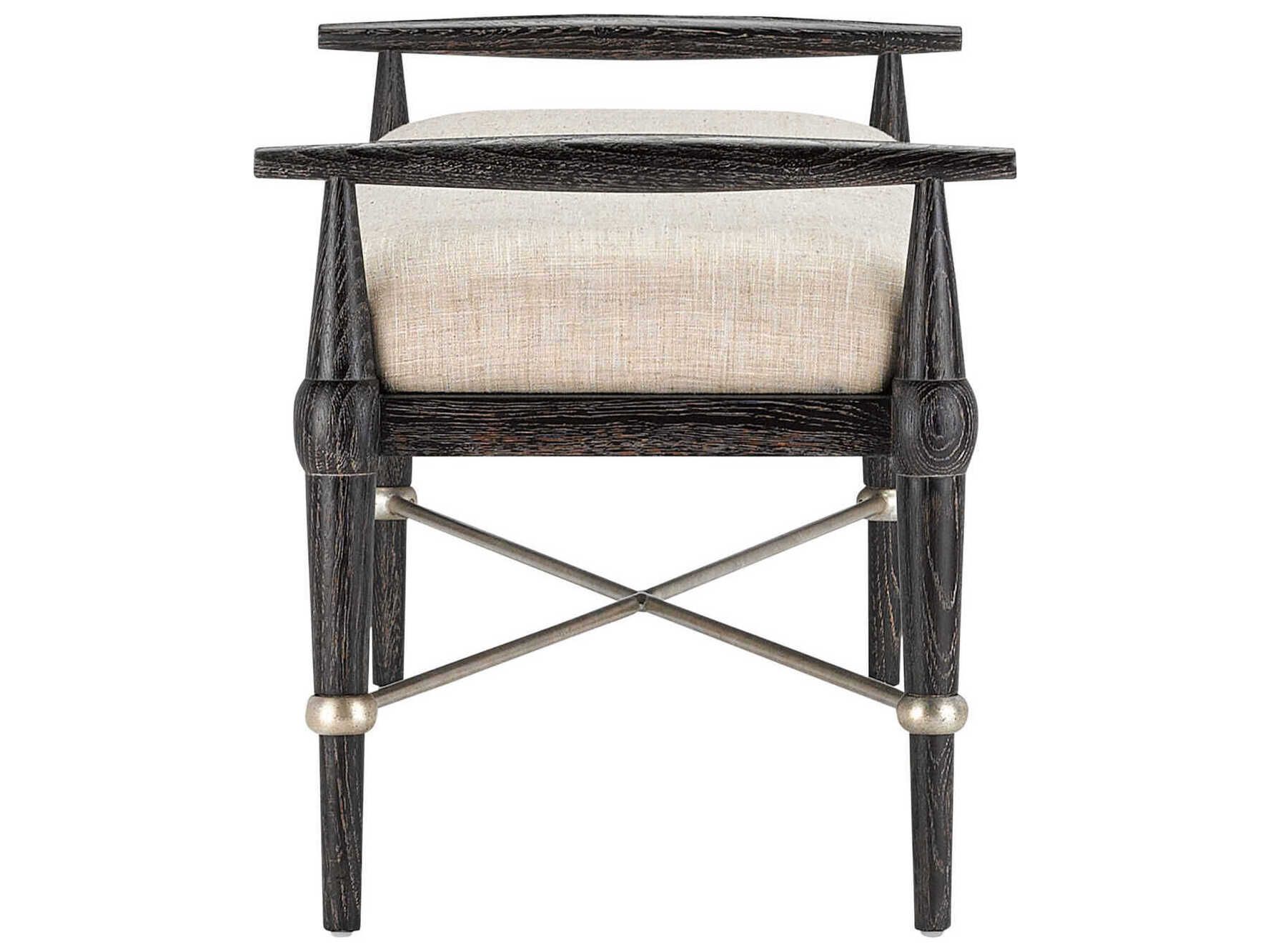 Currey & Company Perrin Natural Ebonized Oak Beige Upholstered Accent Bench