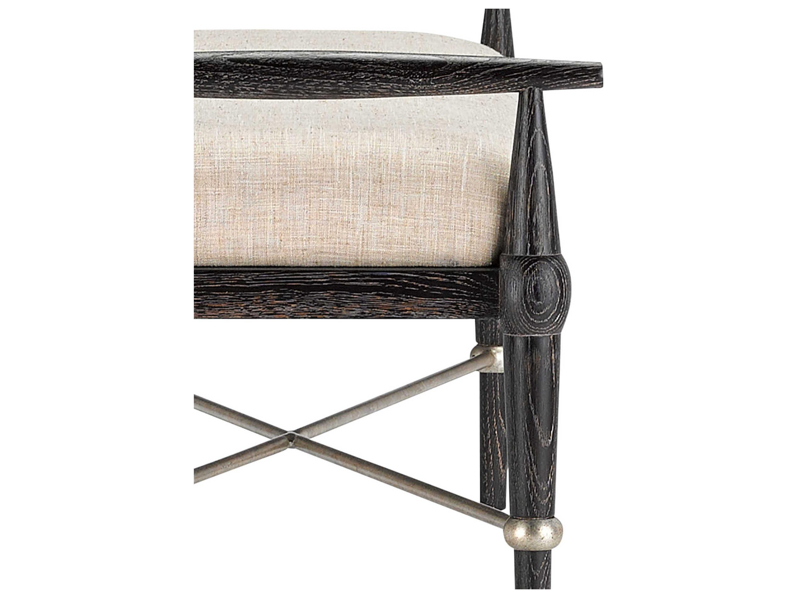 Currey & Company Perrin Natural Ebonized Oak Beige Upholstered Accent Bench