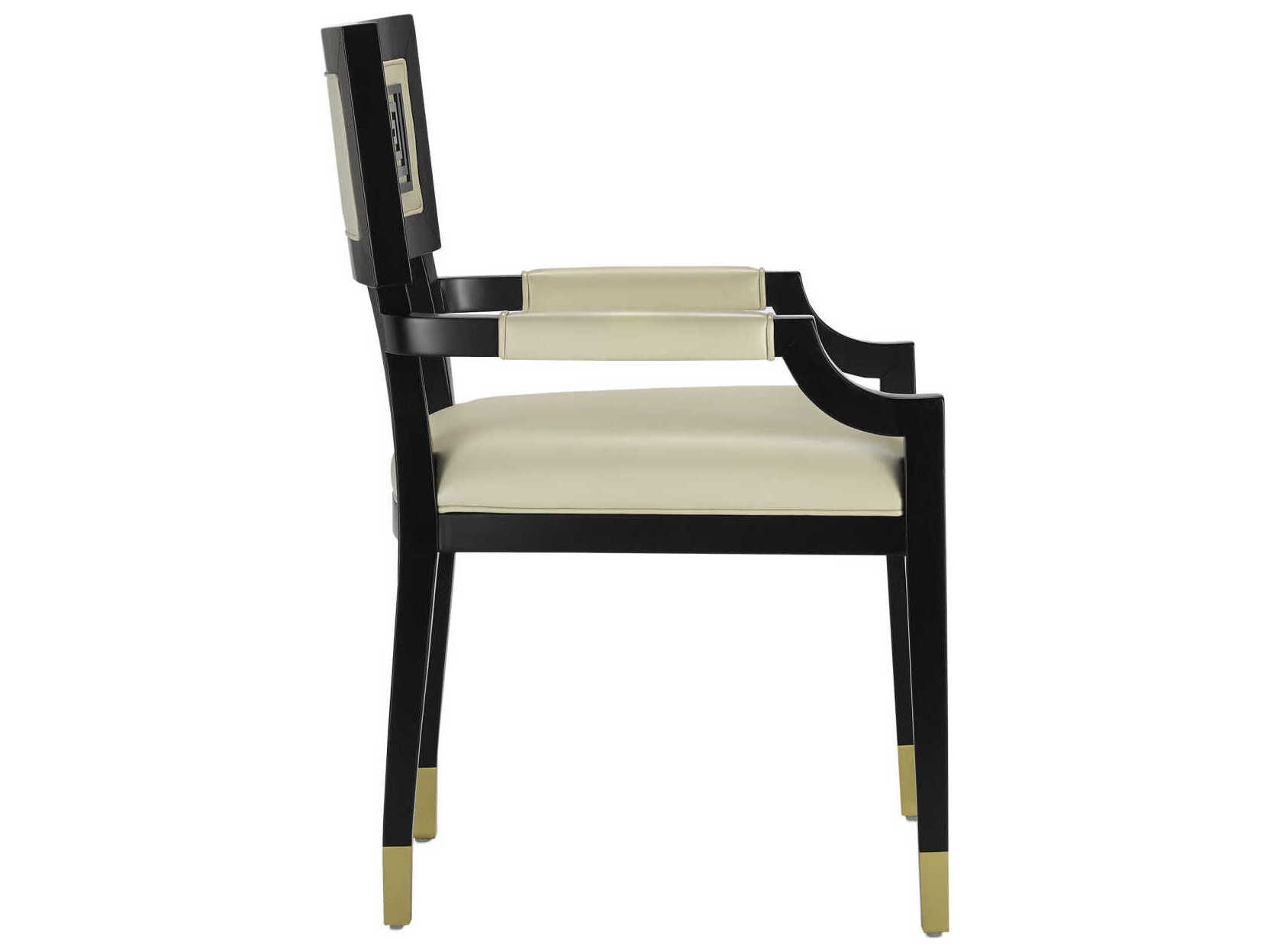 Currey & Company Artemis Leather Beech Wood Black Upholstered Arm Dining Chair